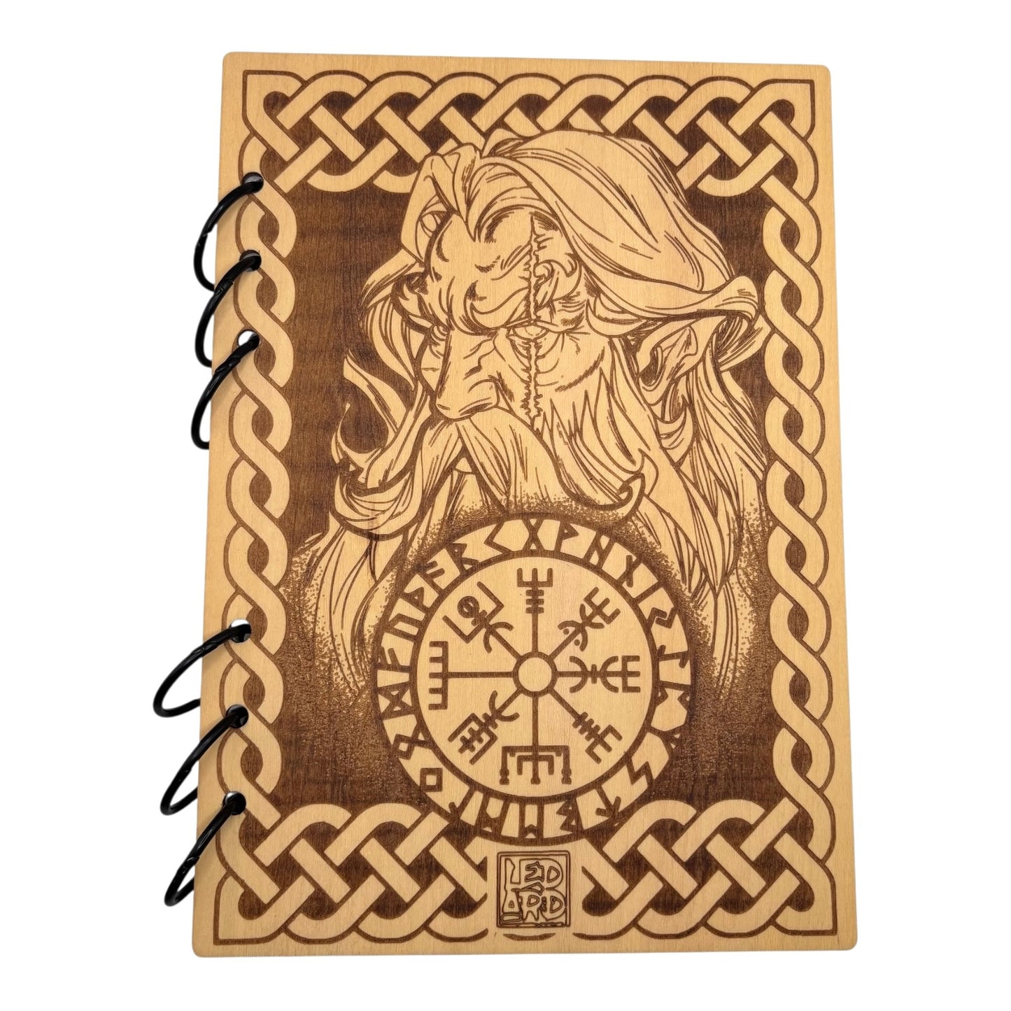 Carnet en bois avec Odin gravé au laser , cahier et bloc note au format A5 écologique et rechargeable de fabrication française et artisanale