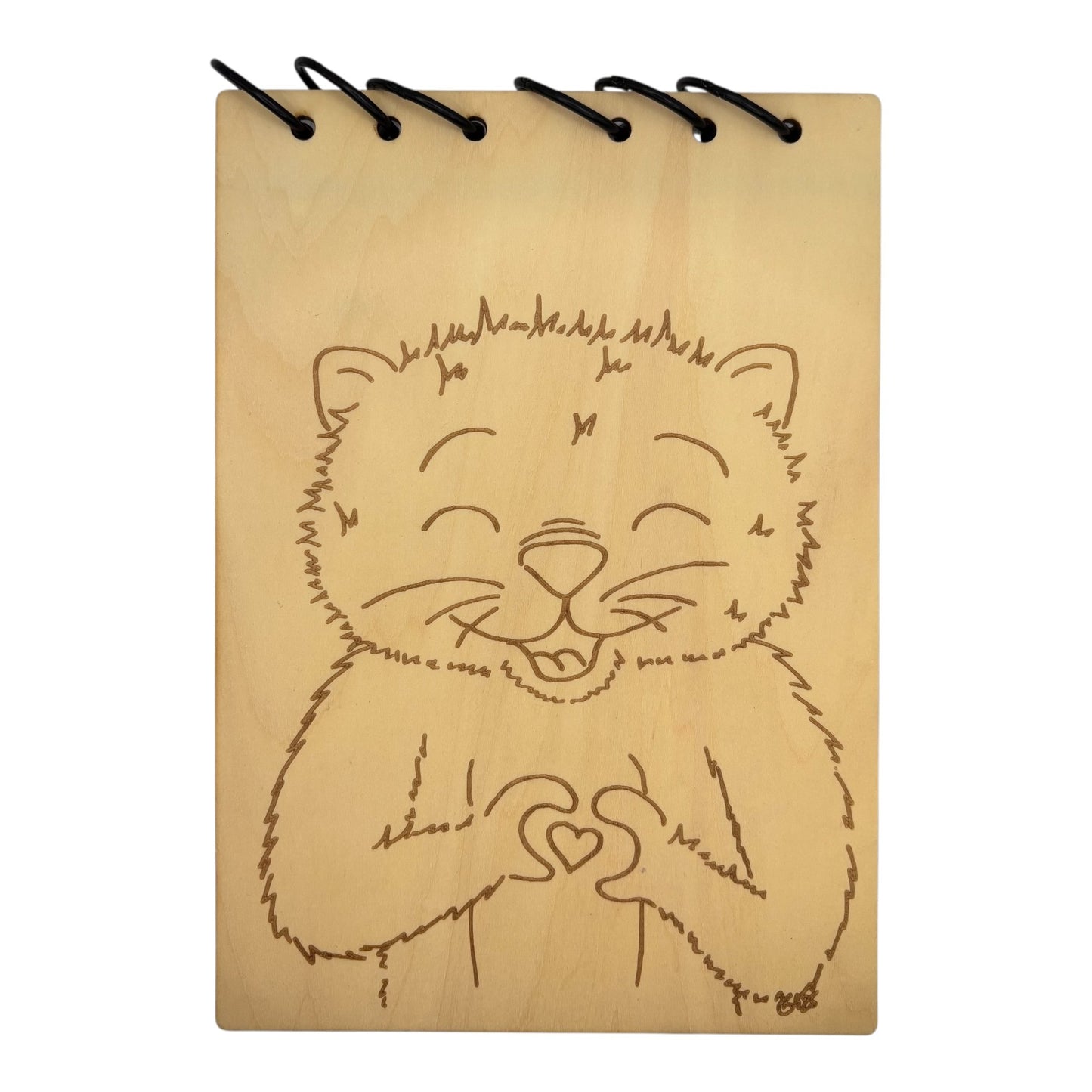 Carnet en bois format cahier ou bloc note A5 écologique et rechargeable de fabrication francaise et artisanale illustration d'artiste gravé au laser