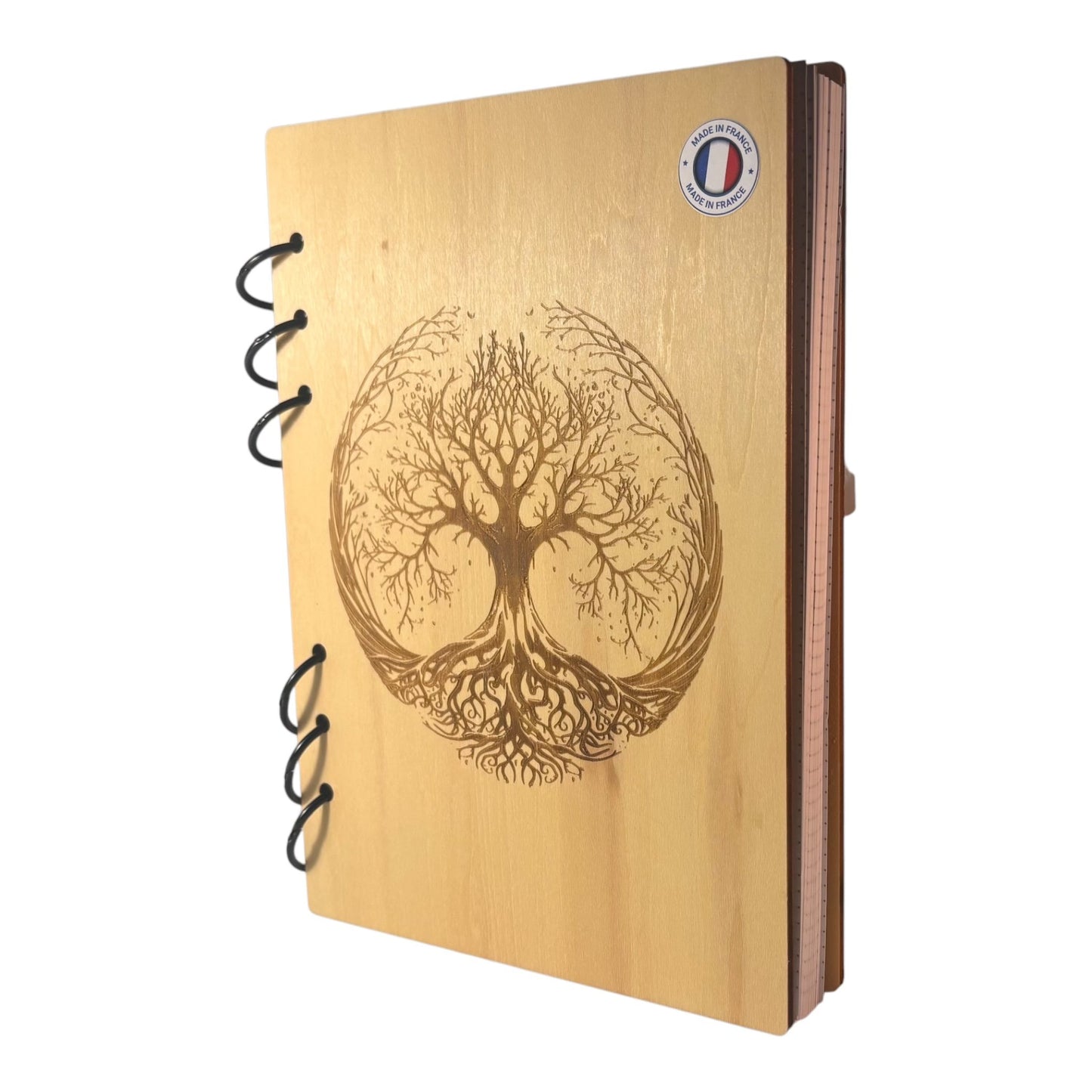 Cahier A5 Arbre de vie Mystiquegraver au laser rechargeable et ecologique fabrication francaise et artisanale
