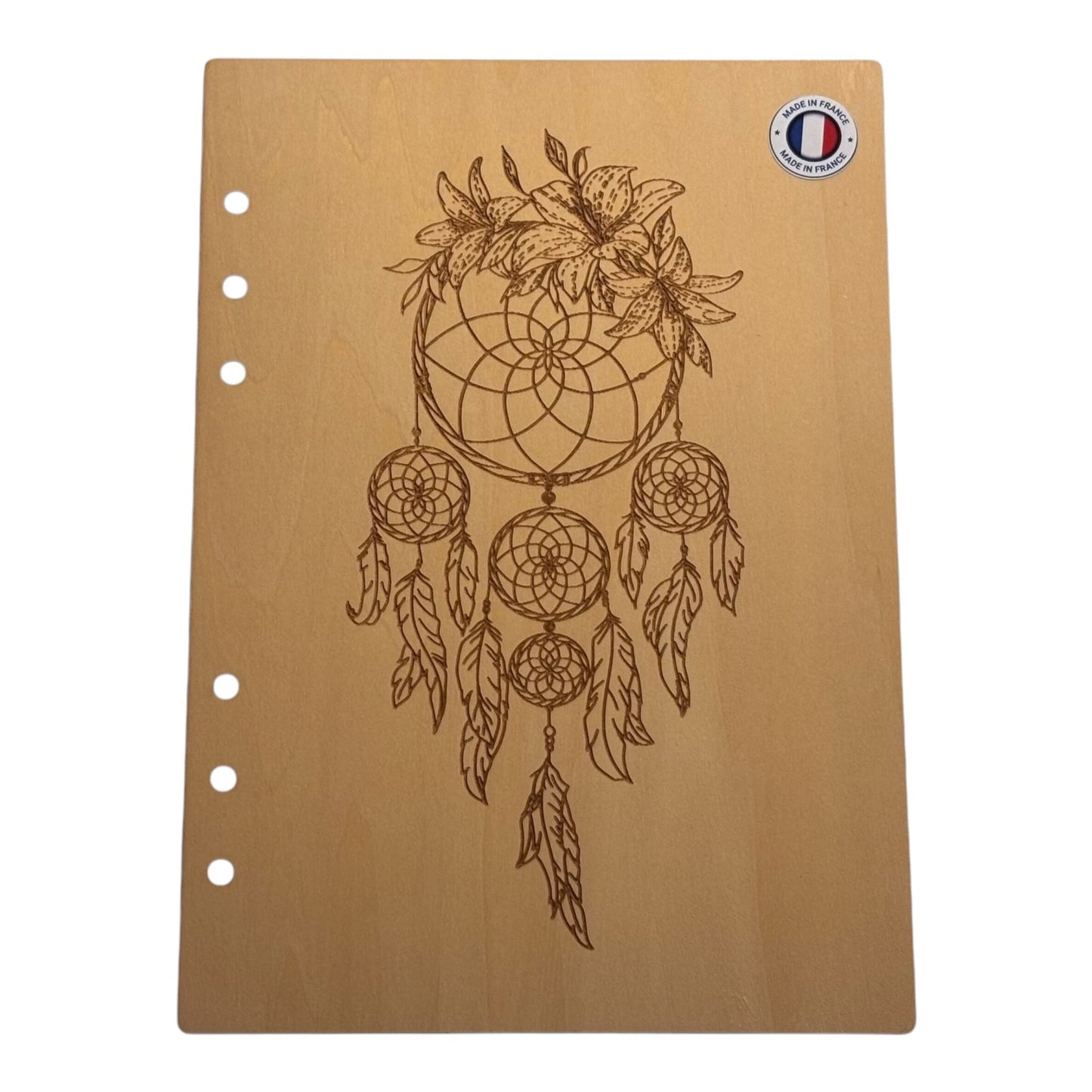 Couverture cahier A5 Attrape rêves -graver au laser rechargeable et ecologique fabrication francaise et artisanale