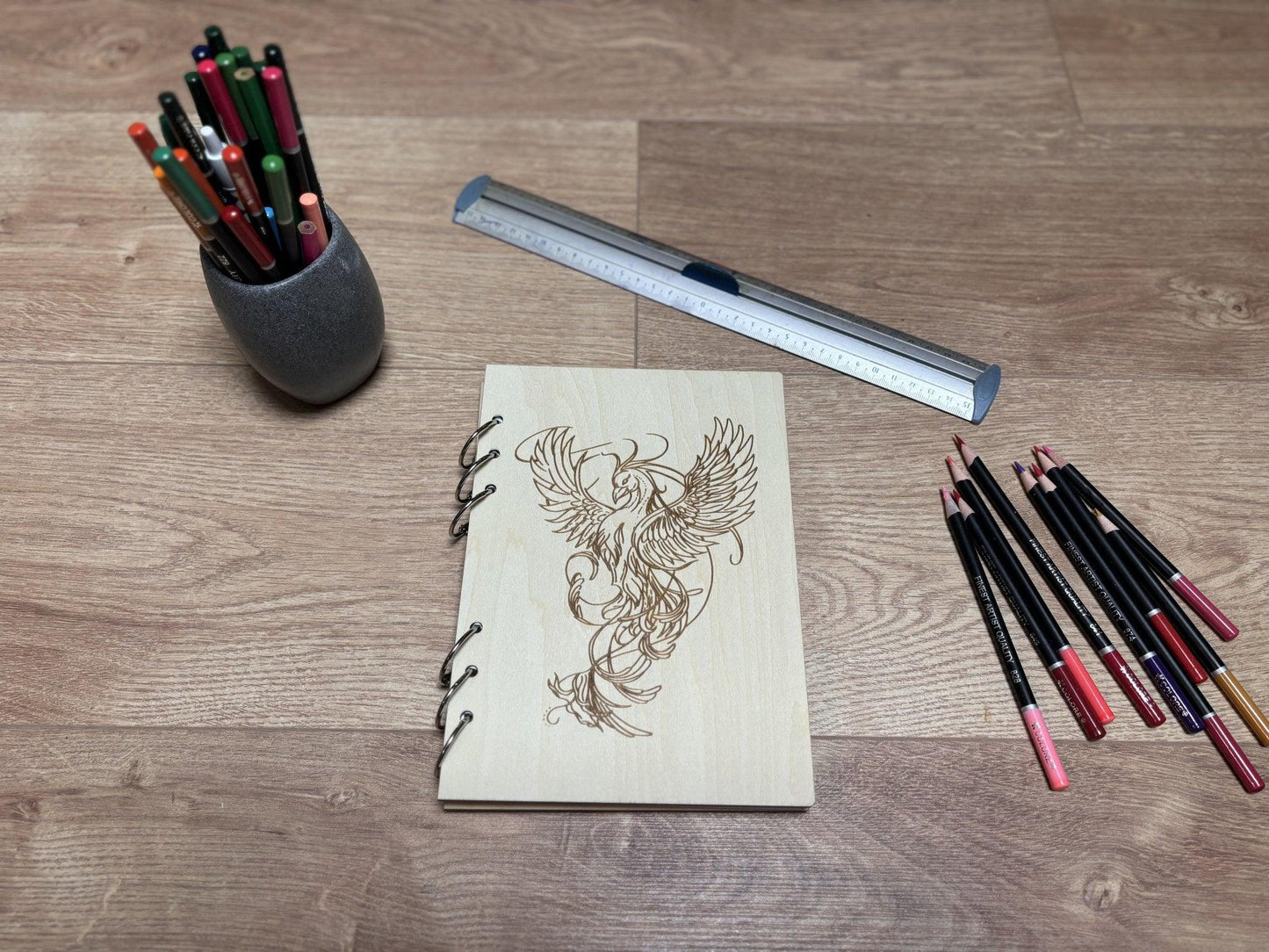 Cahier A5 avec crayon phénix -graver au laser rechargeable et ecologique fabrication francaise et artisanale