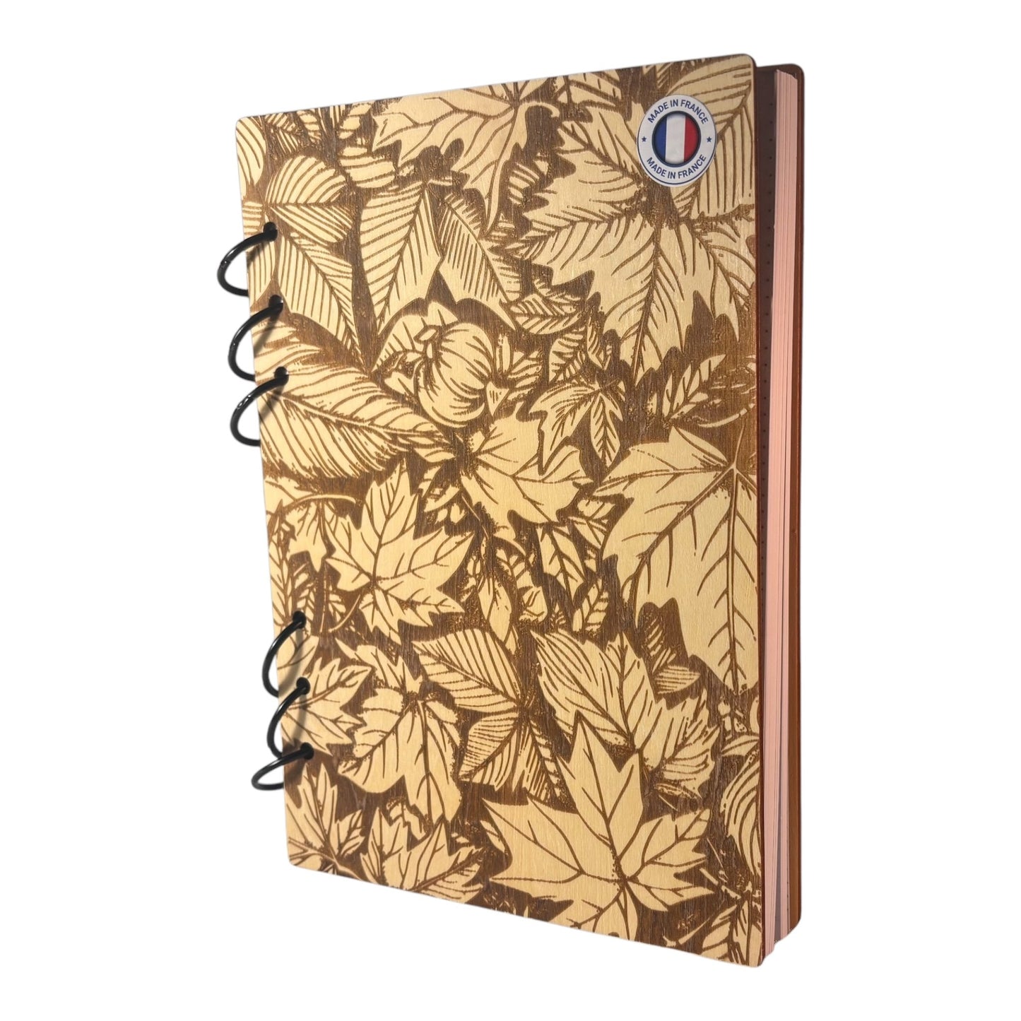 Cahier A5 feuilles d'automne graver au laser rechargeable et ecologique fabrication francaise et artisanale