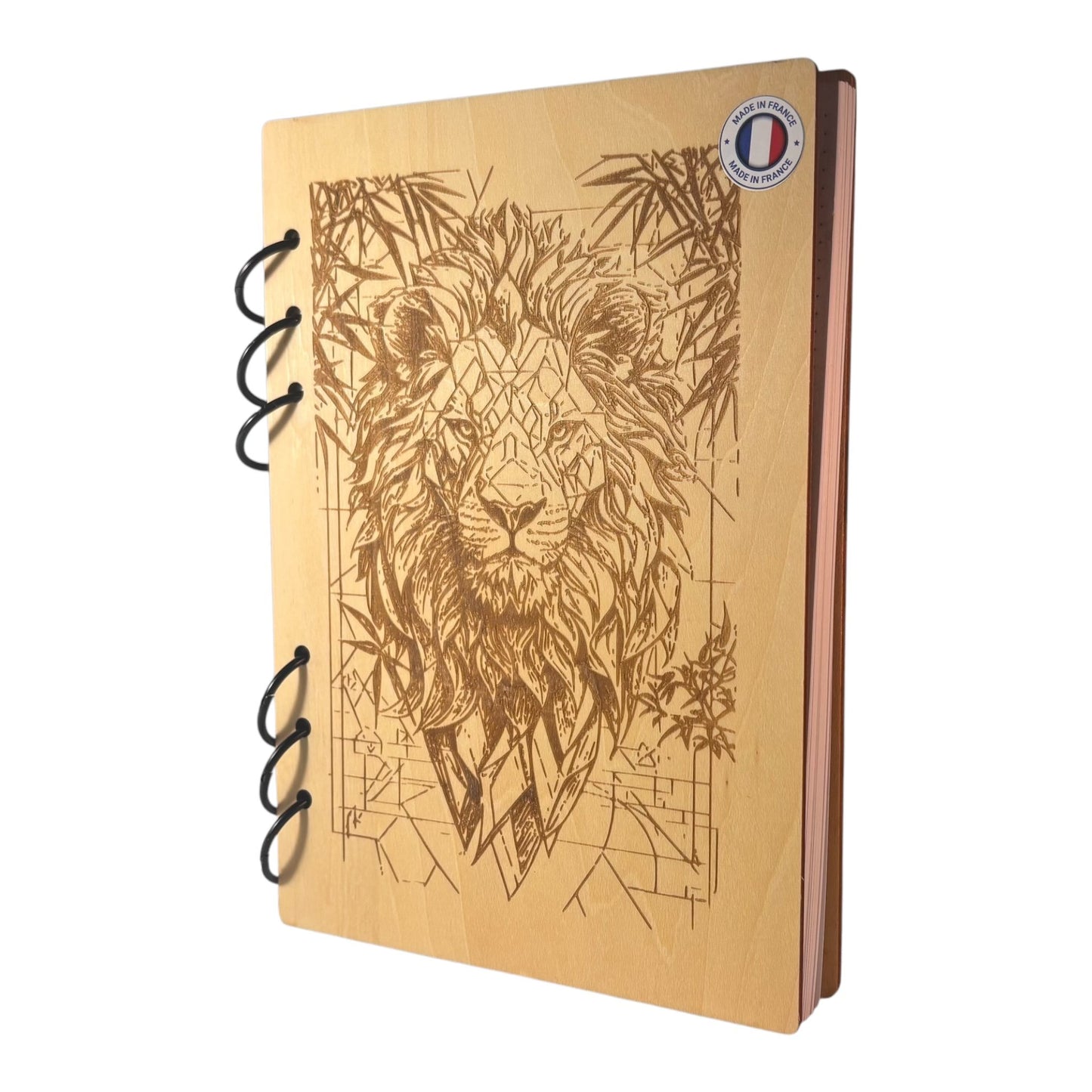 Cahier A5 lion géométrique graver au laser rechargeable et ecologique fabrication francaise et artisanale