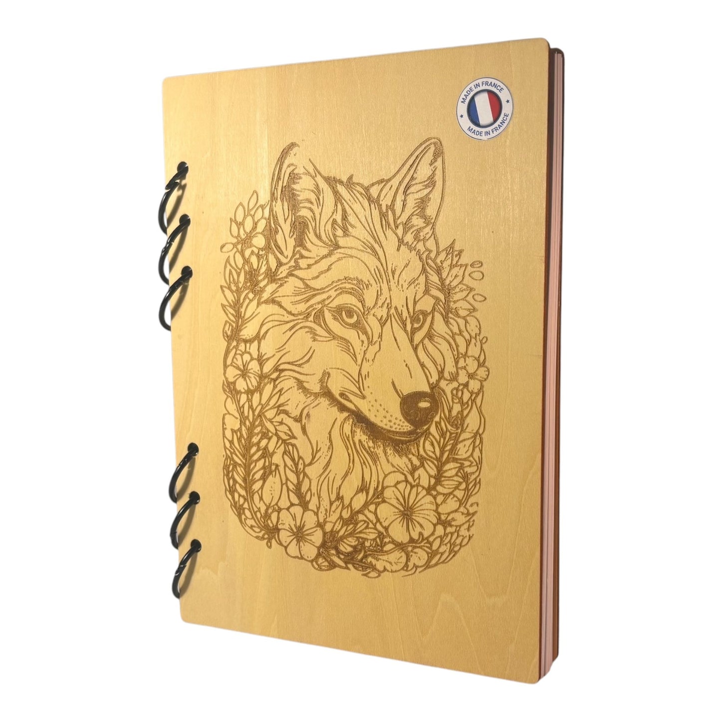 Cahier A5 loup graver au laser rechargeable et ecologique fabrication francaise et artisanale