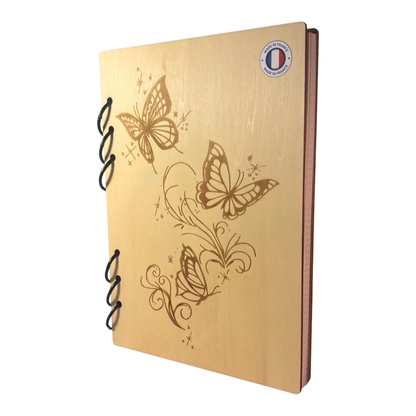 Cahier A5 papillons graver au laser rechargeable et ecologique fabrication francaise et artisanal