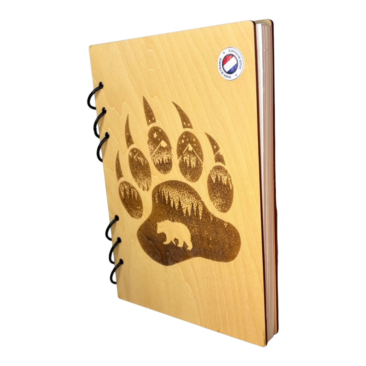Cahier A5 patte d'ours graver au laser rechargeable et ecologique fabrication francaise et artisanale