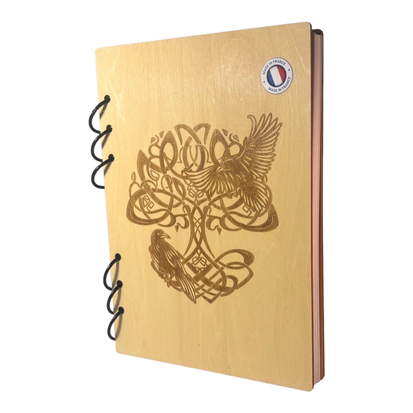 Carnet en bois écologique, cahier A5 yggdrasil graver au laser fabrication francaise et artisanale