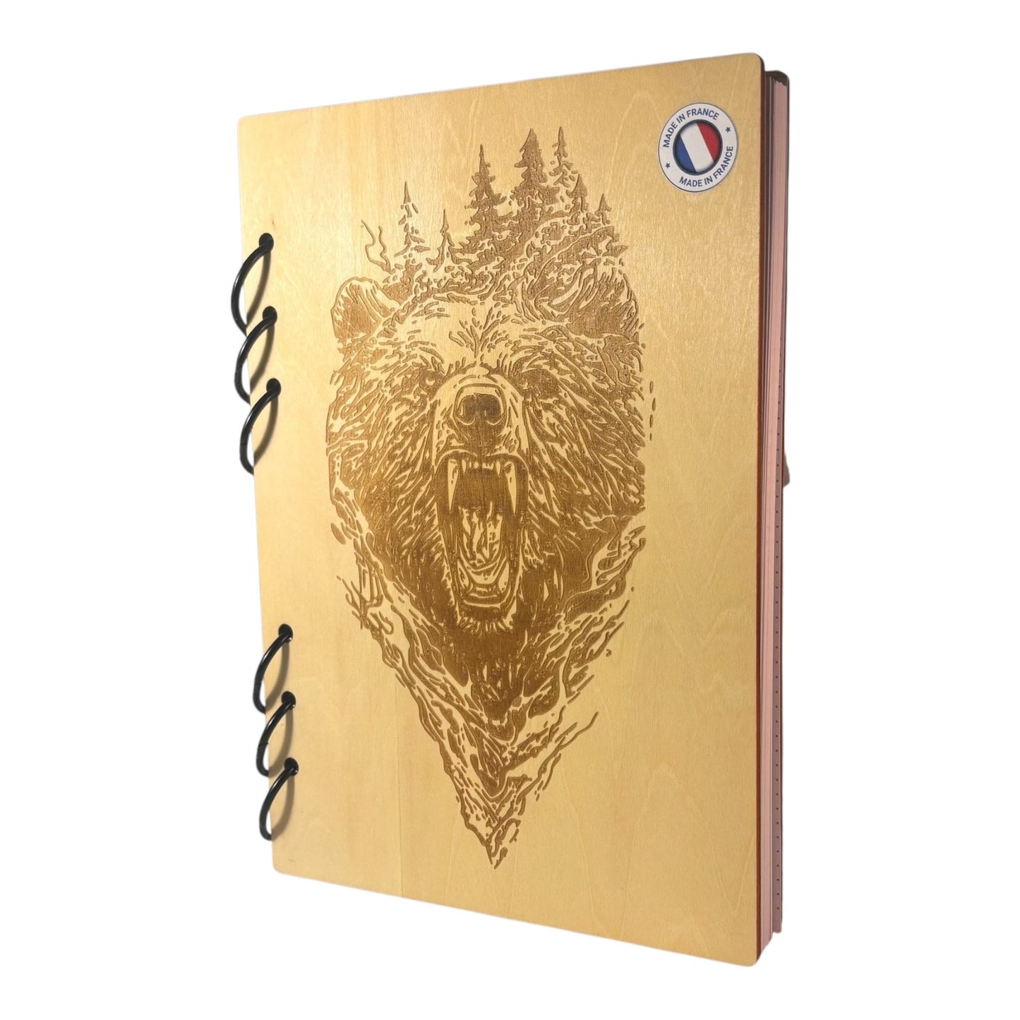 Cahier A5 tête d'ours graver u laser rechargeable evolutif fabrication francaise et artisanal