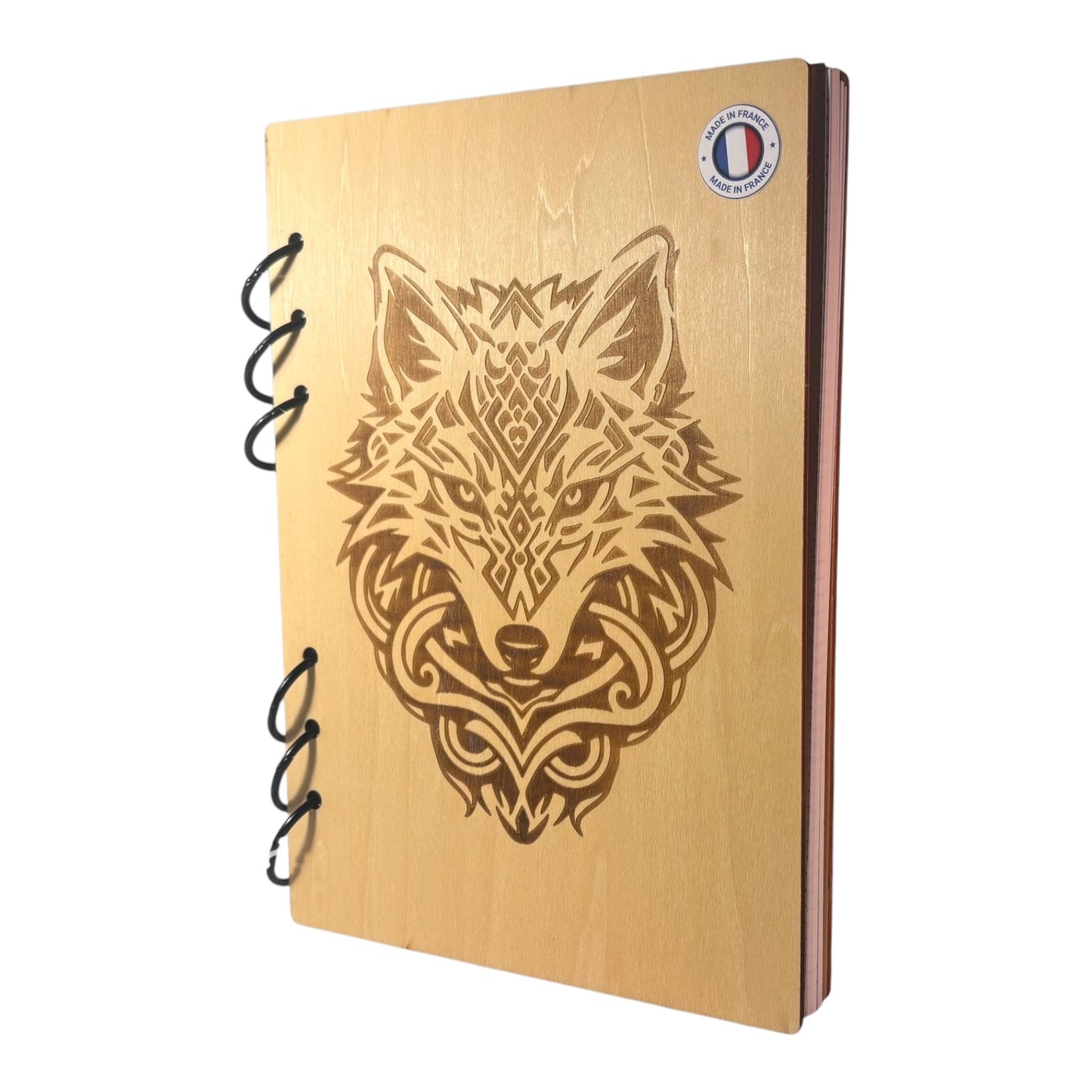 Cahier A5 tête de loup graver au laser rechargeable et ecologique fabrication francaise et artisanale