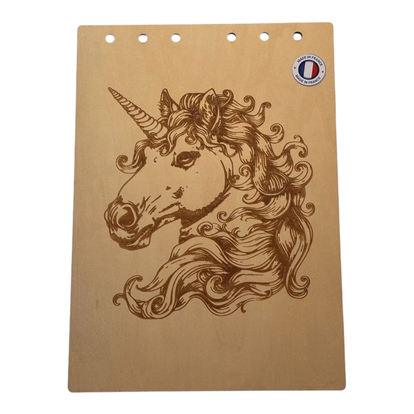 Couverture bloc note A5 licorne graver au laser rechargeable et ecologique fabrication francaise et artisanale