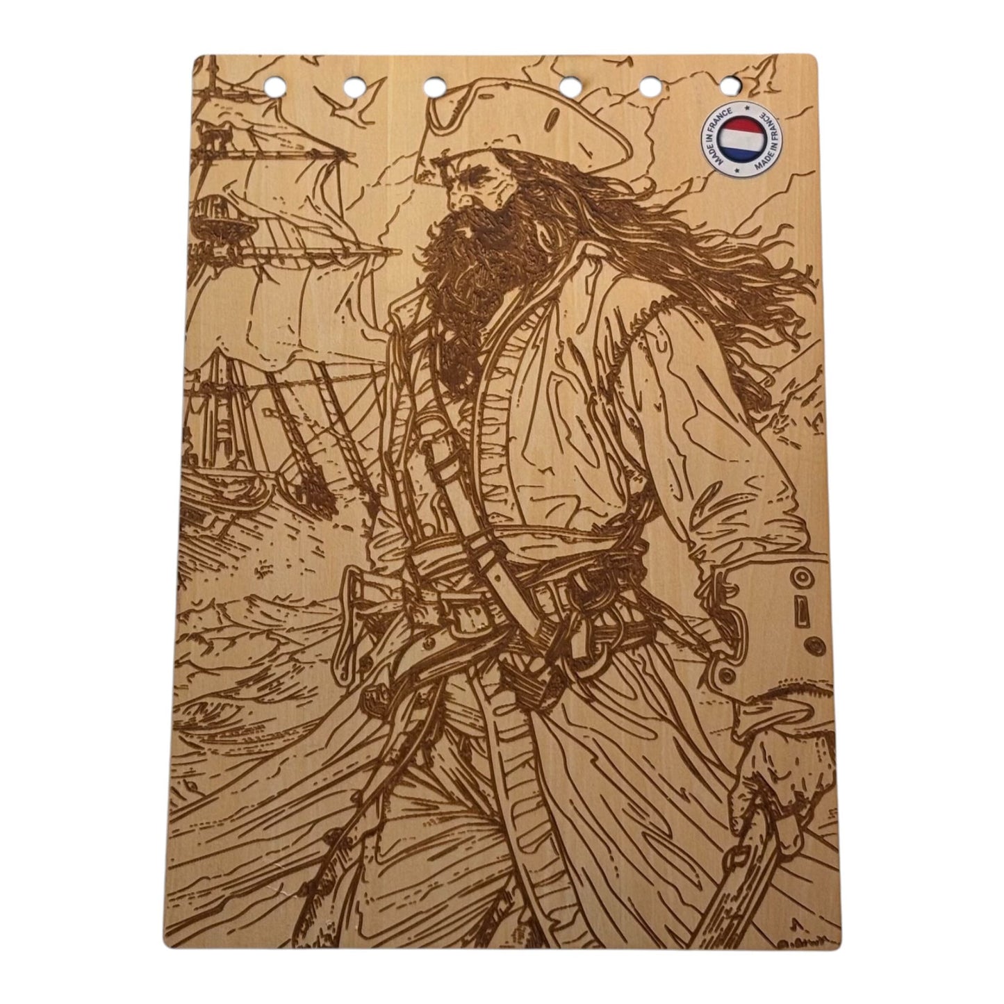 Couverture bloc note A5 pirate graver au laser rechargeable et ecologique fabrication francaise et artisanale