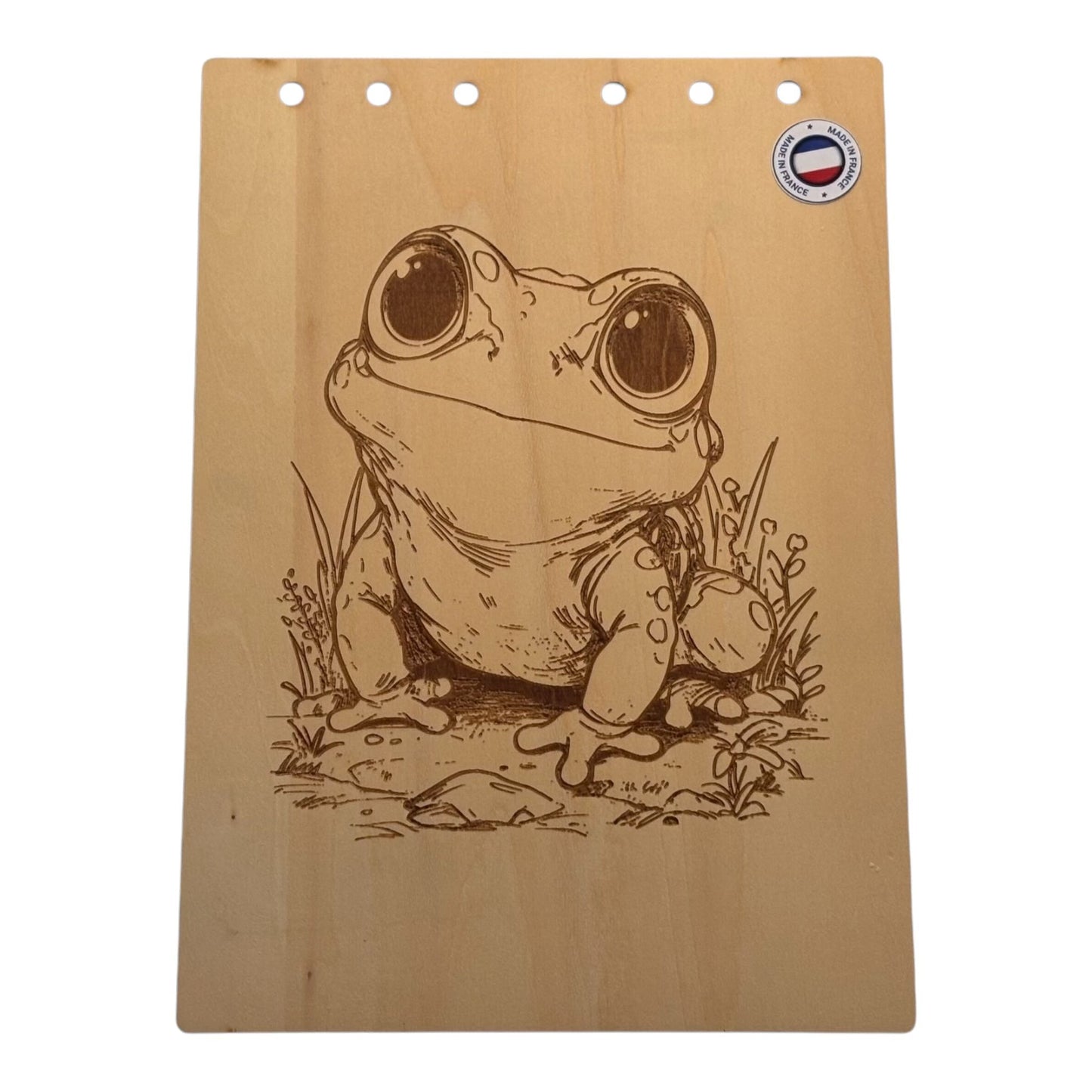 Couverture bloc note A5 Grenouille - -graver au laser rechargeable et ecologique fabrication francaise et artisanale