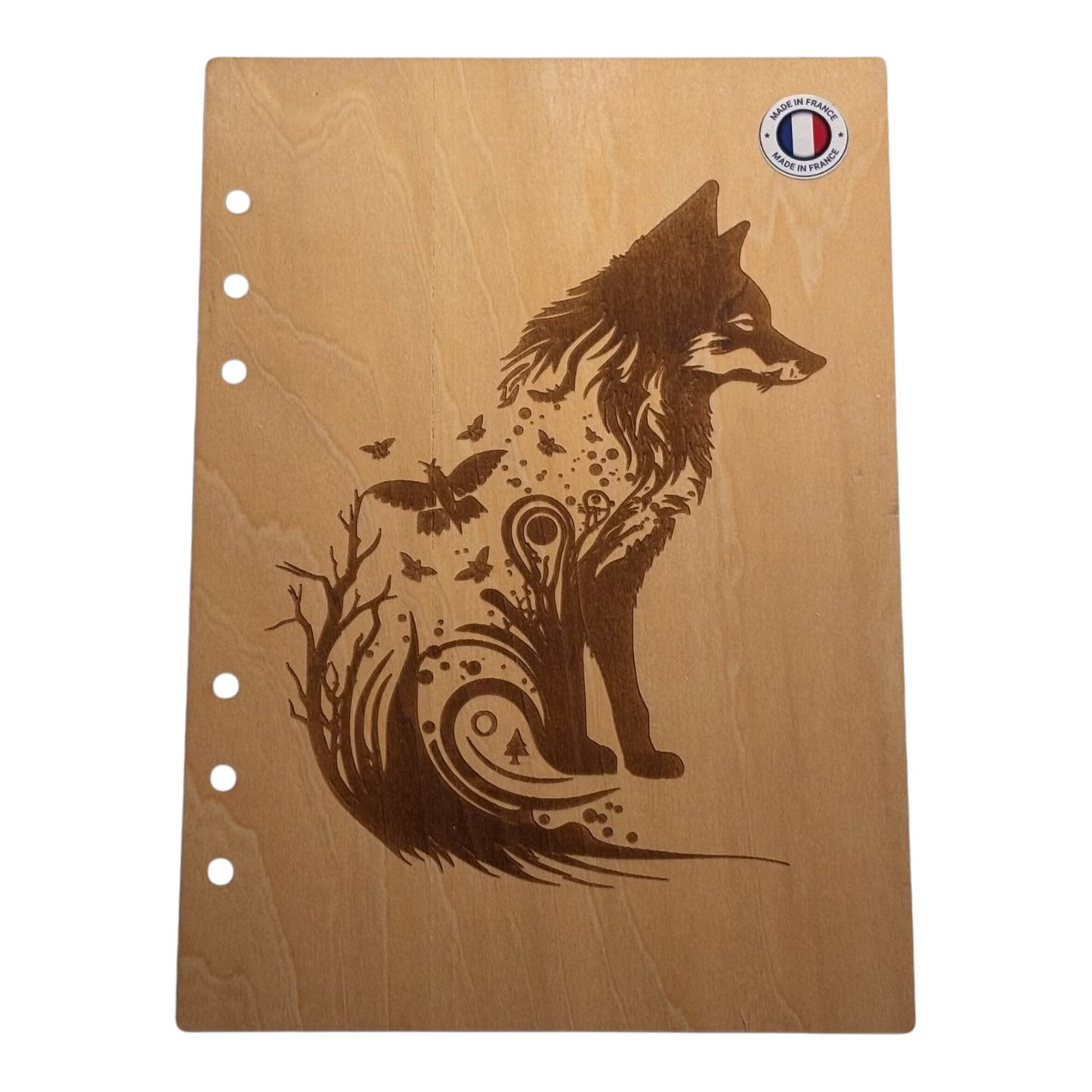 Couverture cahier A5 loup abstrait graver au laser rechargeable et ecologique fabrication francaise et artisanale