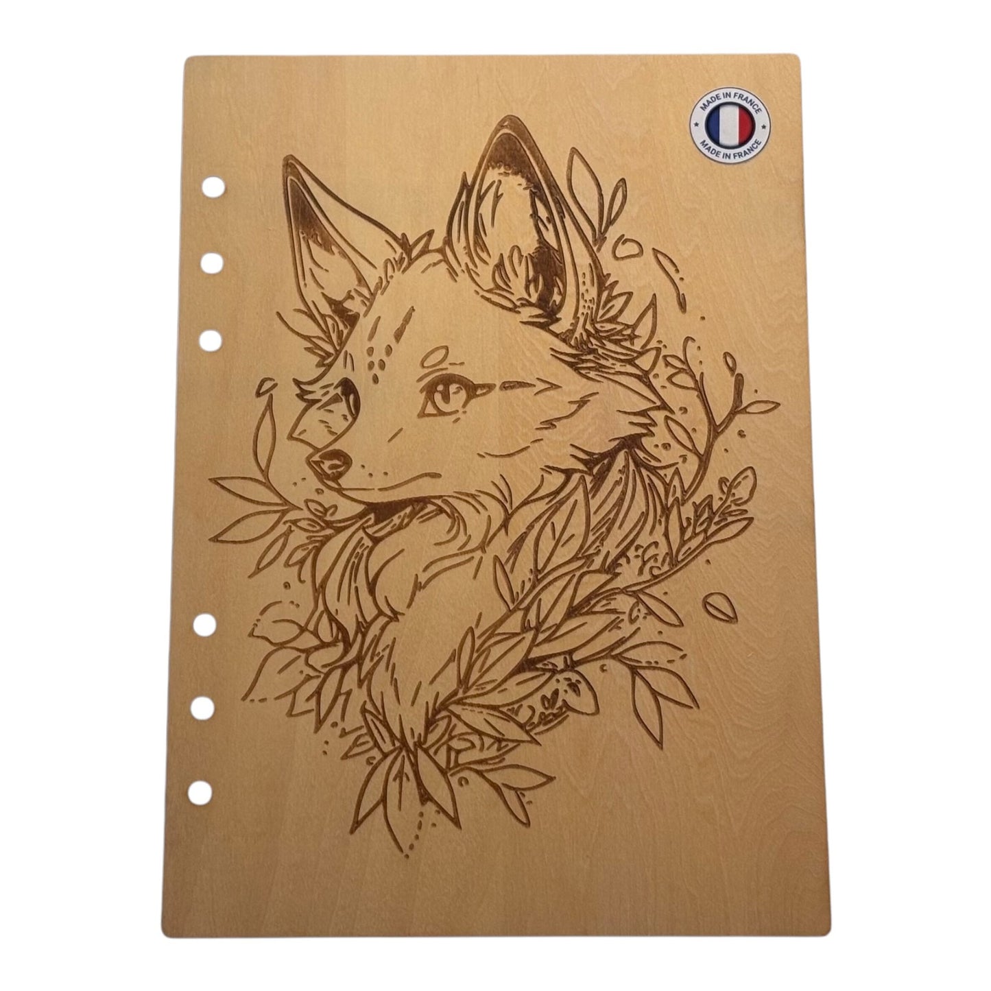 Couverture Cahier A5 renard manga graver au laser rechargeable et ecologique fabrication francaise et artisanale