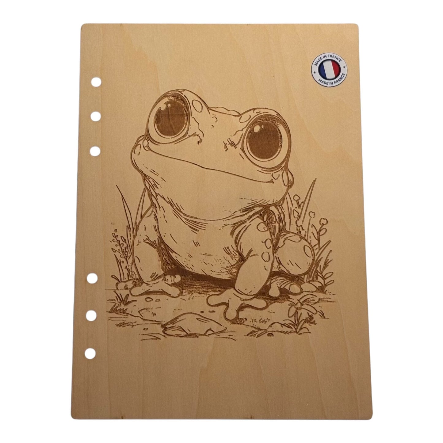 Couverture cahier A5 grenouille-graver au laser rechargeable et ecologique fabrication francaise et artisanale
