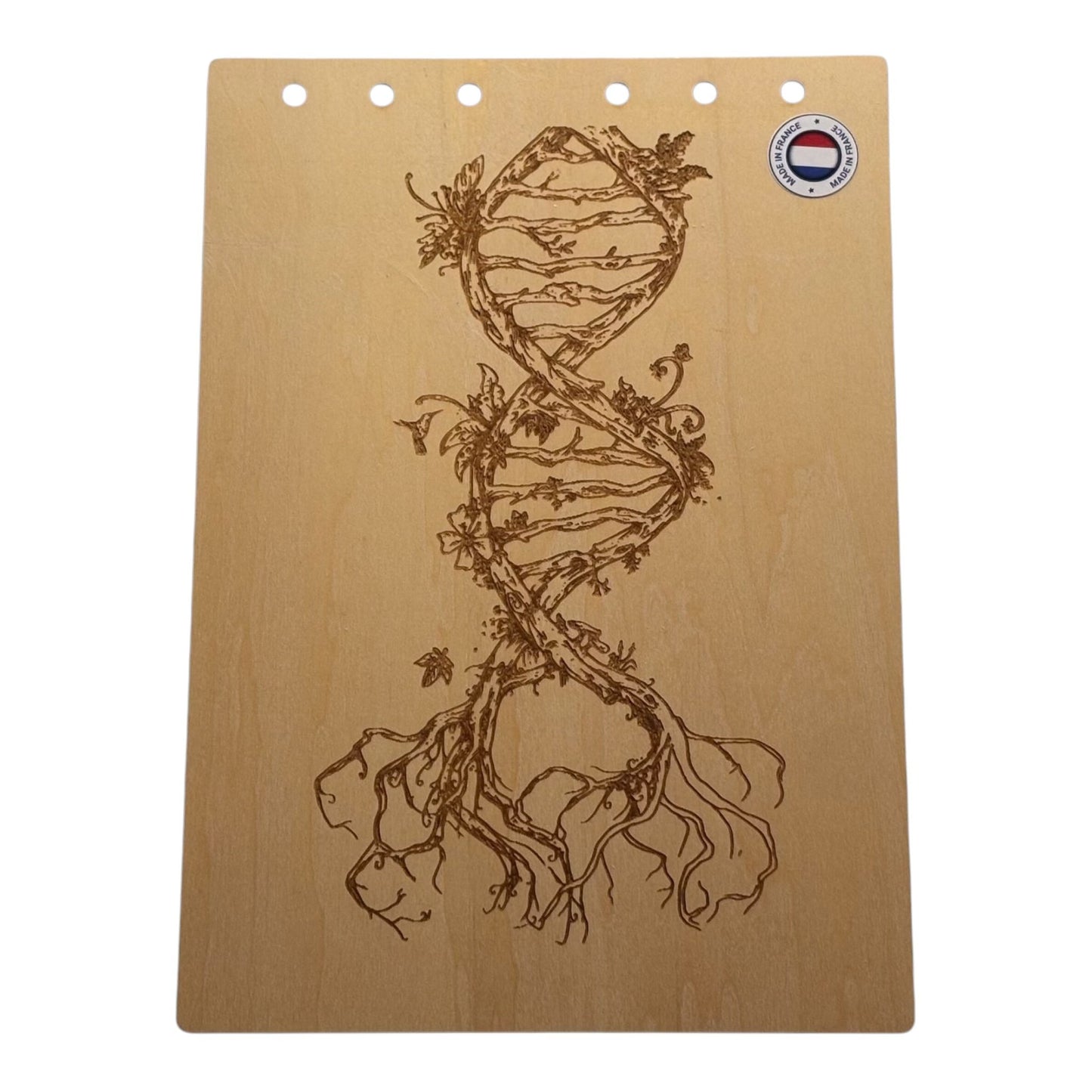 Couverture bloc note A5 ADN arbre de vie graver au laser rechargeable et ecologique fabrication francaise et artisanale
