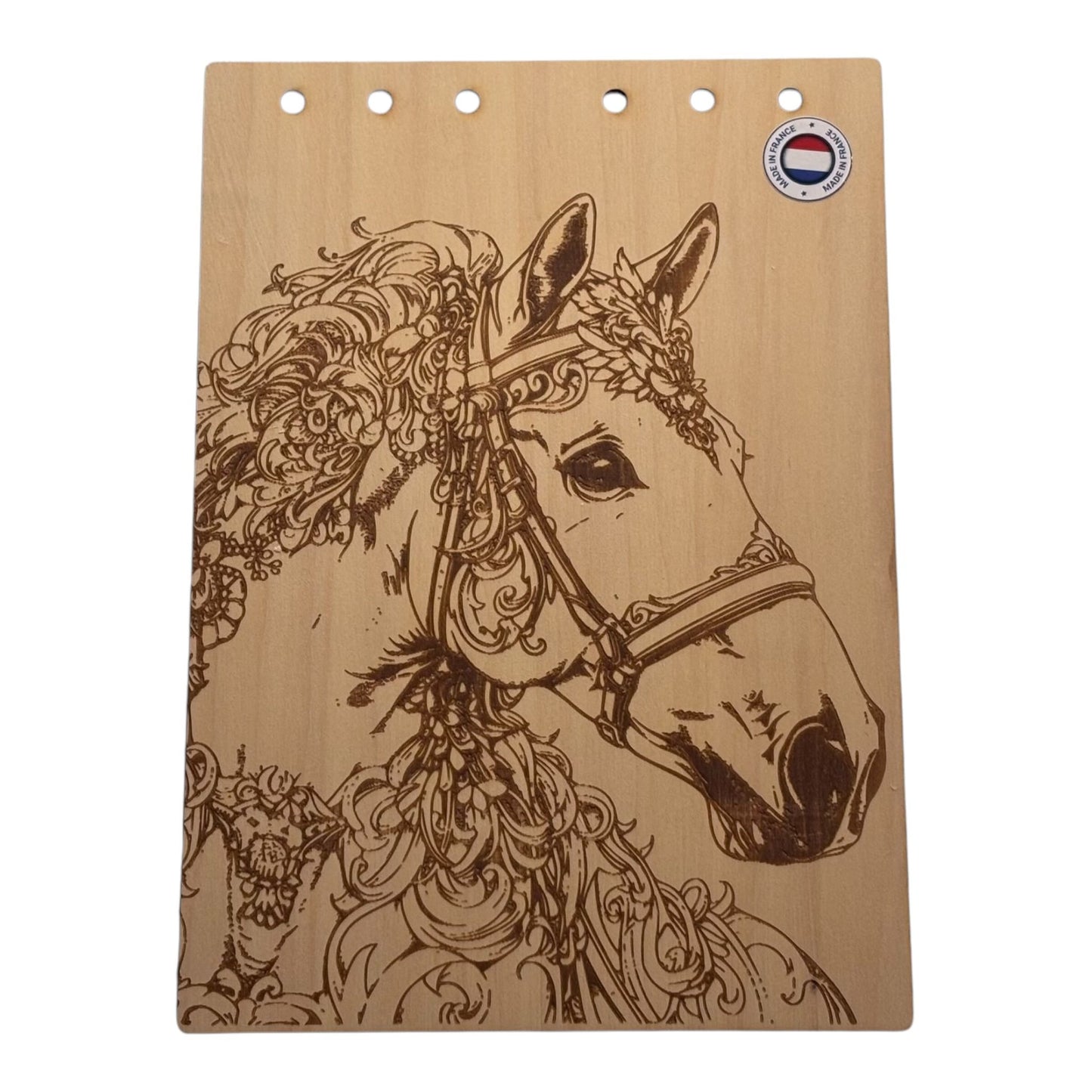 Couverture bloc note A5 cheval graver au laser rechargeable et ecologique fabrication francaise et artisanale