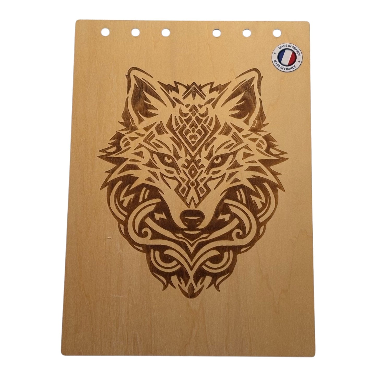 Couverture bloc note A5 tête de loup graver au laser rechargeable et ecologique fabrication francaise et artisanale