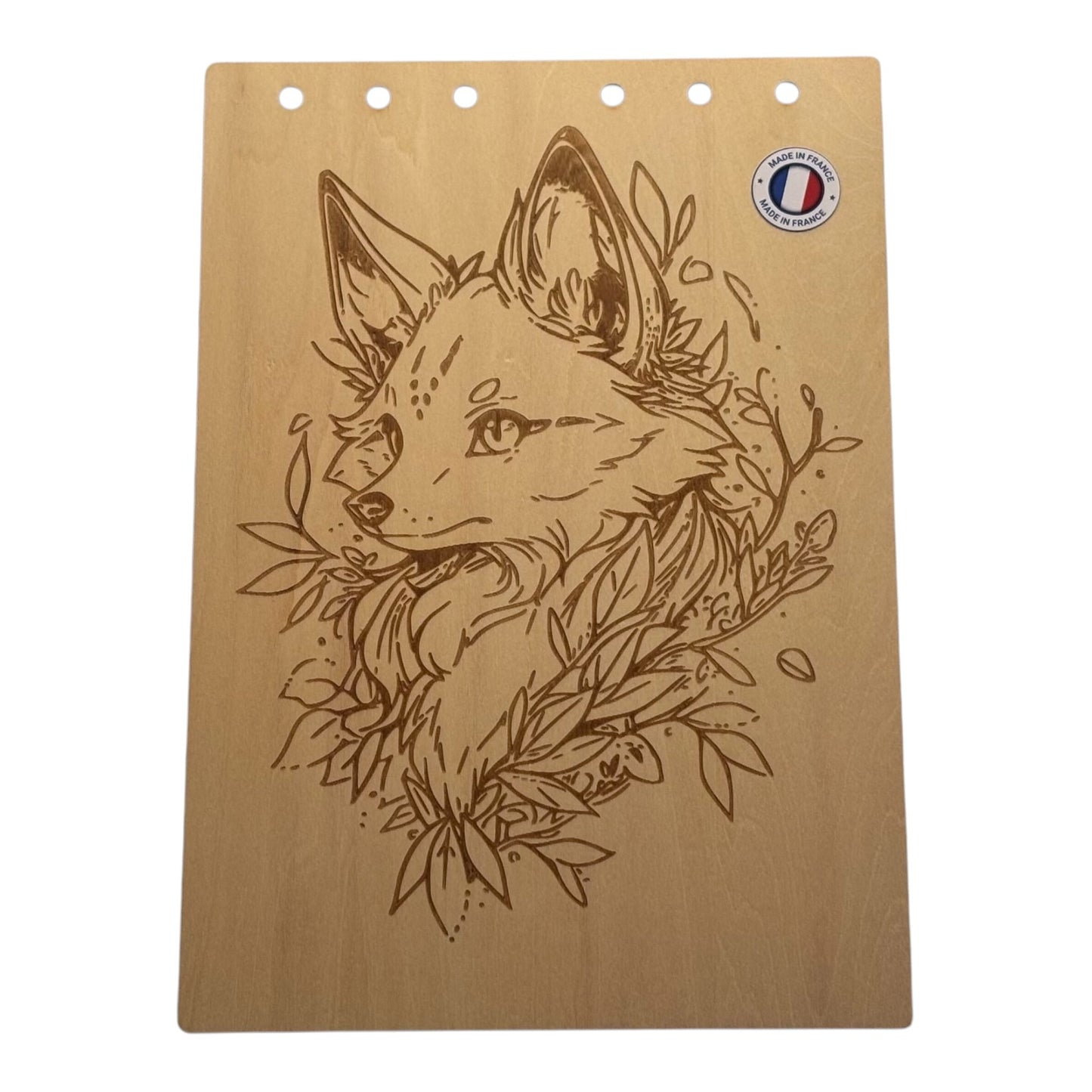 Couverture bloc note A5 renard manga graver au laser rechargeable et ecologique fabrication francaise et artisanale