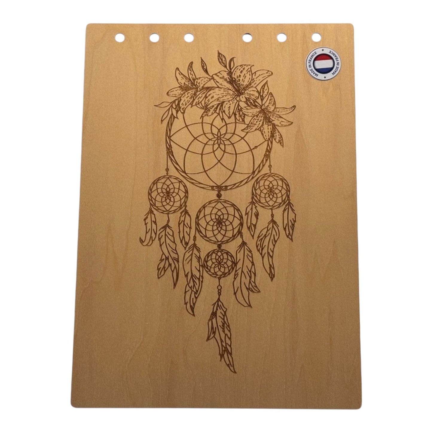 Couverture bloc note A5 Attrape rêves - graver au laser rechargeable et ecologique fabrication francaise et artisanale