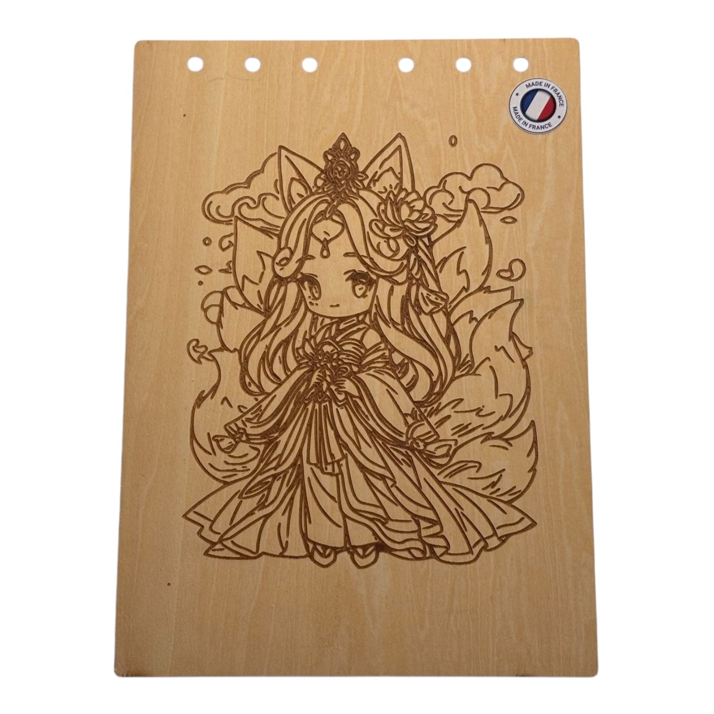 Couverture bloc note A5 manga personnage manga renard graver au laser rechargeable et ecologique fabrication francaise et artisanale