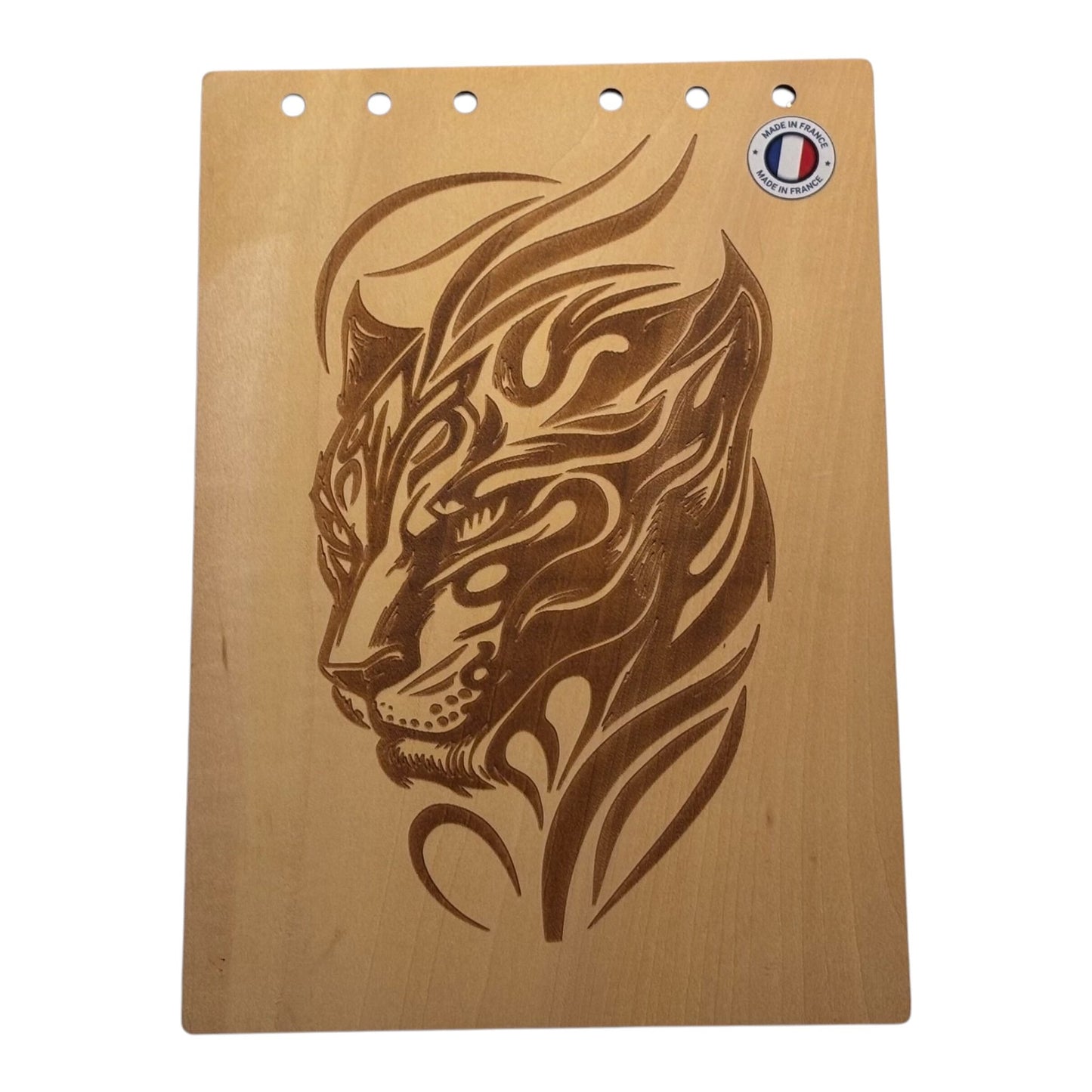 Couverture bloc note A5 tête de panthère tribal -graver au laser rechargeable et ecologique fabrication francaise et artisanale