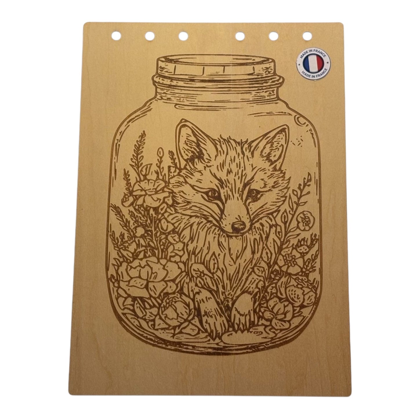Couverture bloc note A5 renard dans un bocal graver au laser rechargeable et ecologique fabrication francaise et artisanale