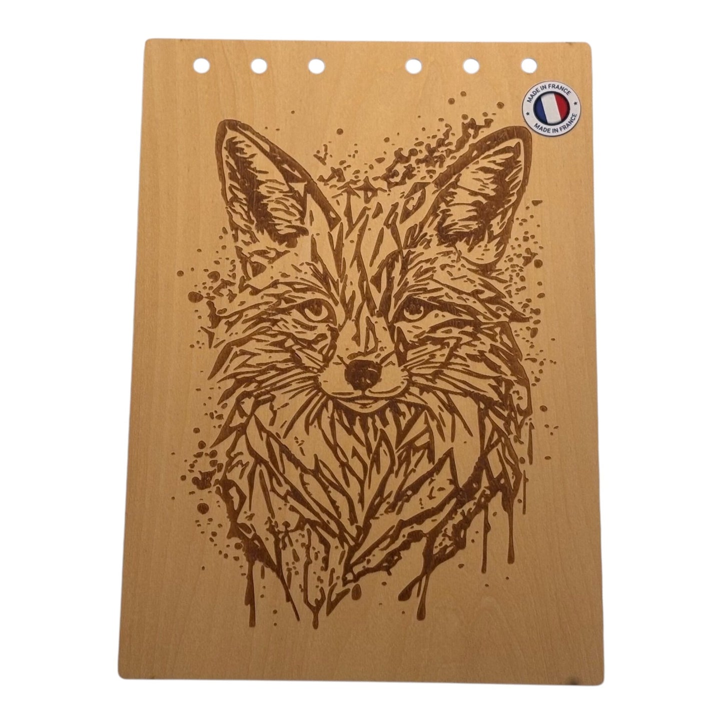 Couverture bloc note A5 renard en éclaboussure graver au laser rechargeable et ecologique fabrication francaise et artisanale