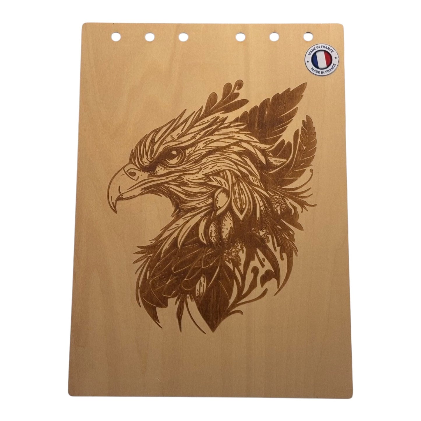Couverture bloc note A5 tête d'aigle graver au laser rechargeable et ecologique fabrication francaise et artisanale