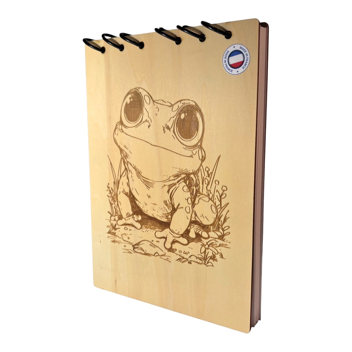 Bloc note A5 Grenouille graver au laser rechargeable et ecologique fabrication francaise et artisanale
