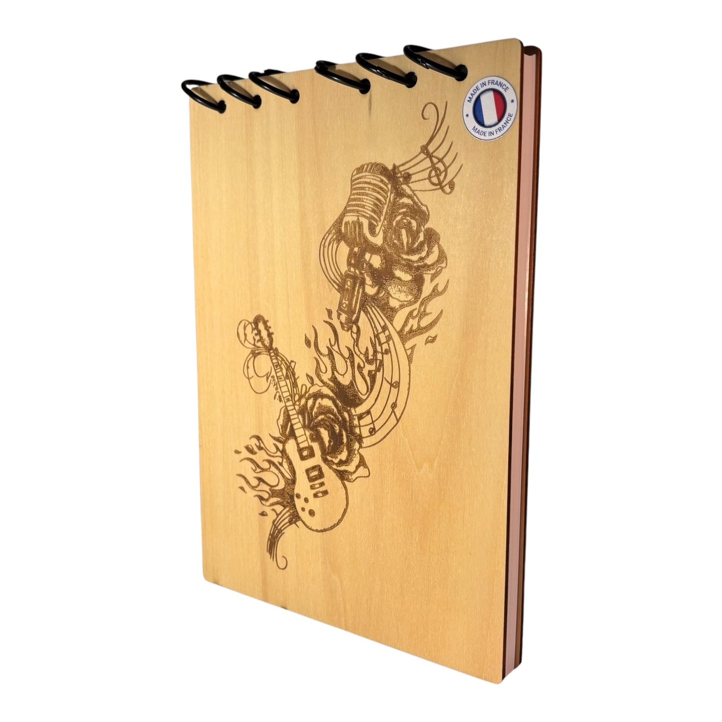 Bloc note A5 Guitare et son flux de notes de musique graver au laser rechargeable et ecologique fabrication francaise et artisanale