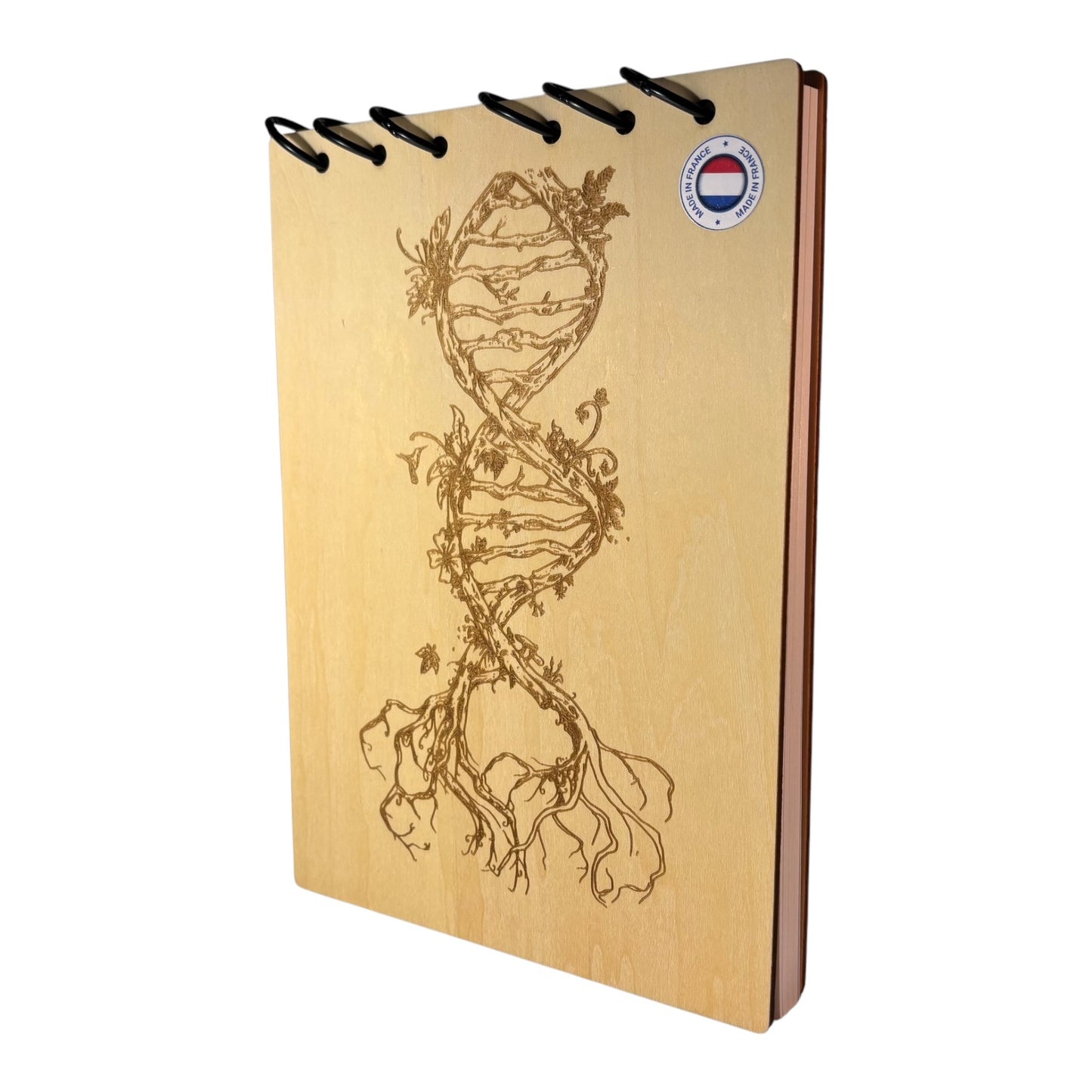 Bloc note A5 branche d'ADN graver au laser rechargeable et ecologique fabrication francaise et artisanale
