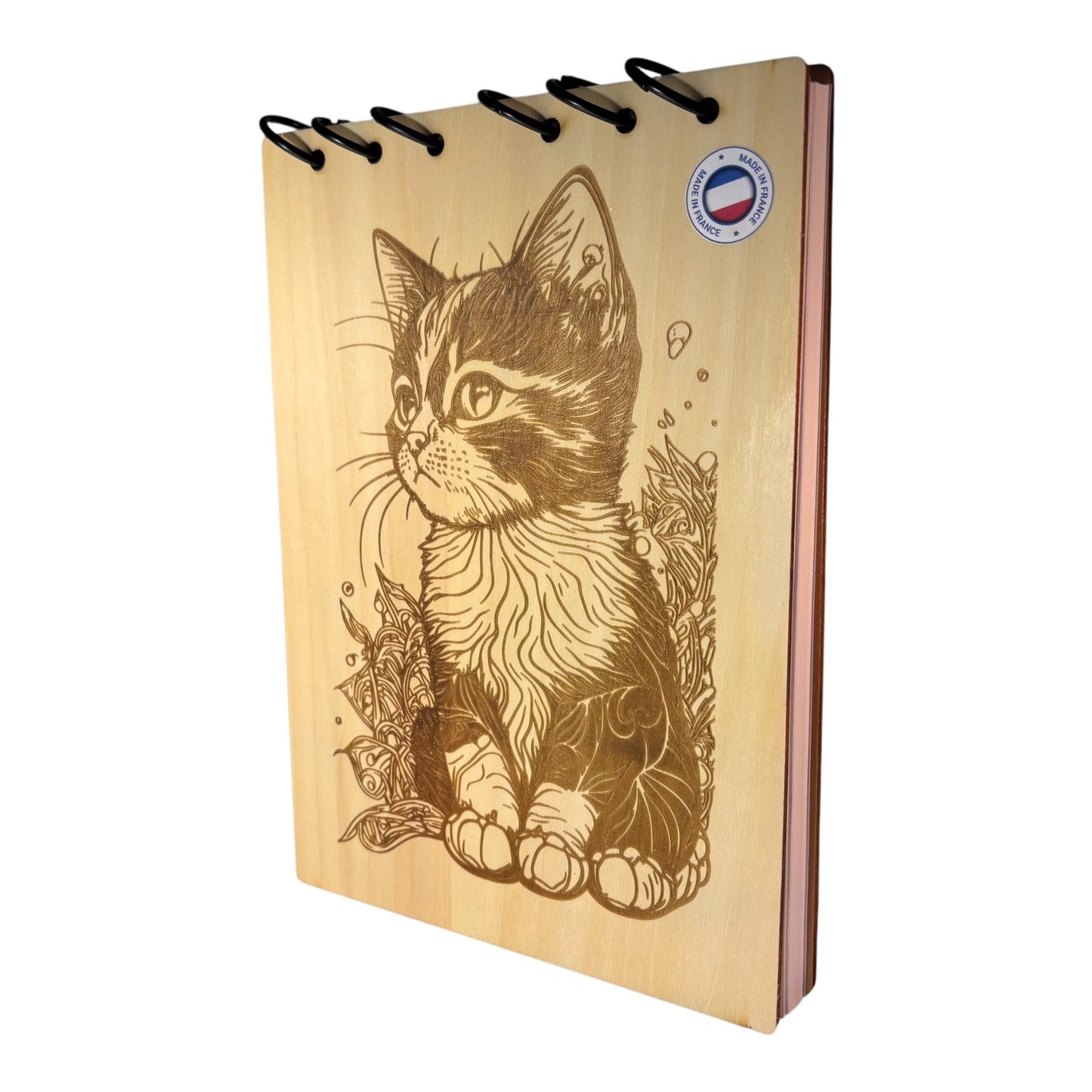 Bloc note A5 chaton graver au laser rechargeable et ecologique fabrication francaise et artisanale
