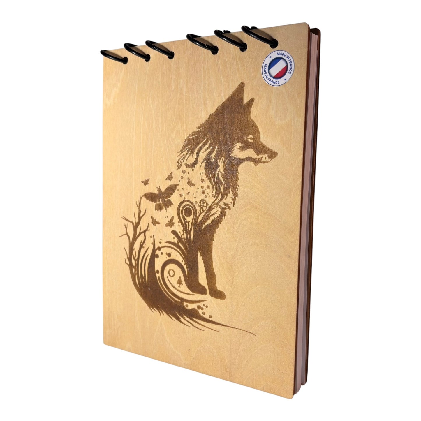 Bloc note A5 loup abstrait graver au laser rechargeable et ecologique fabrication francaise et artisanale
