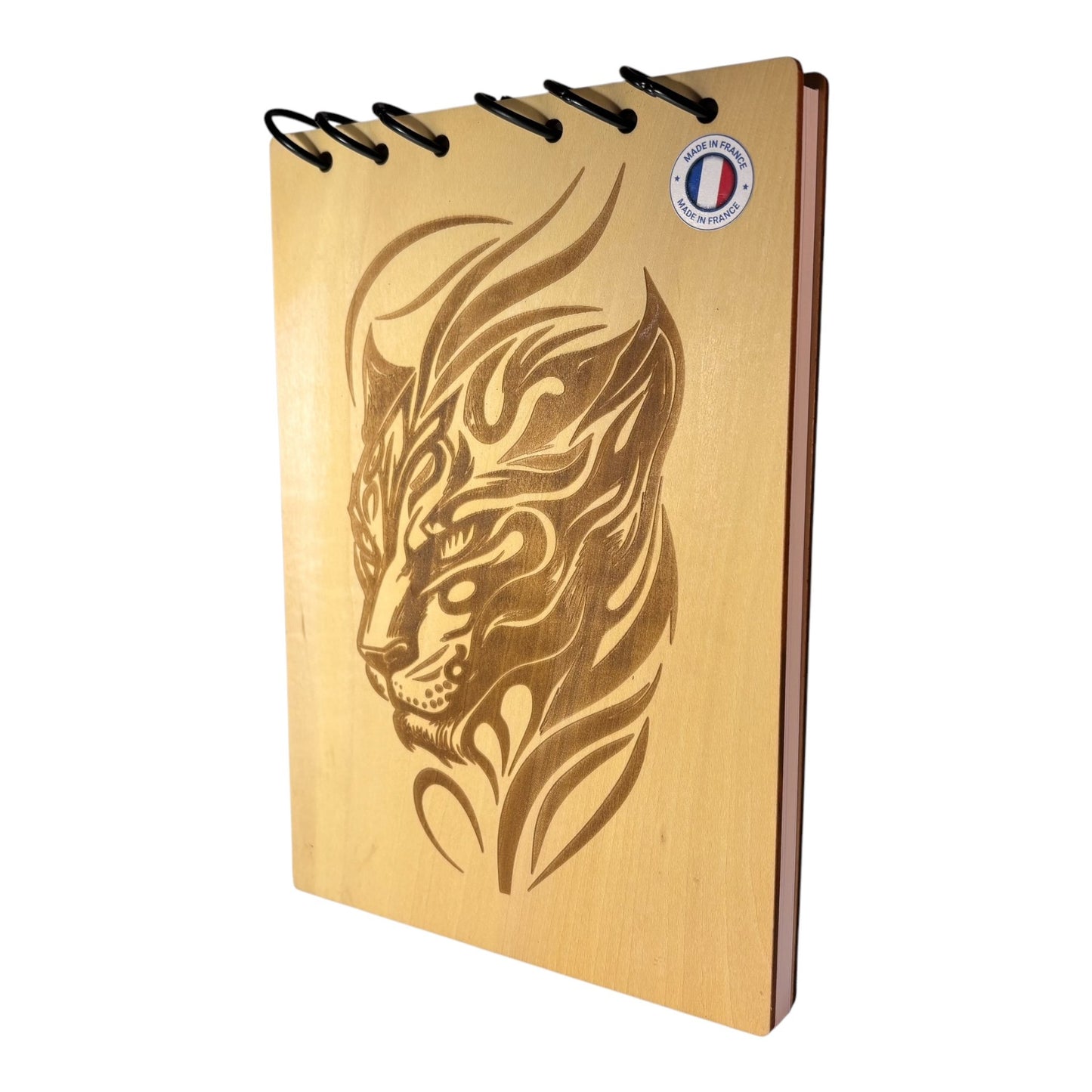 Bloc note A5 tête de panthère tribal graver au laser rechargeable et ecologique fabrication francaise et artisanale