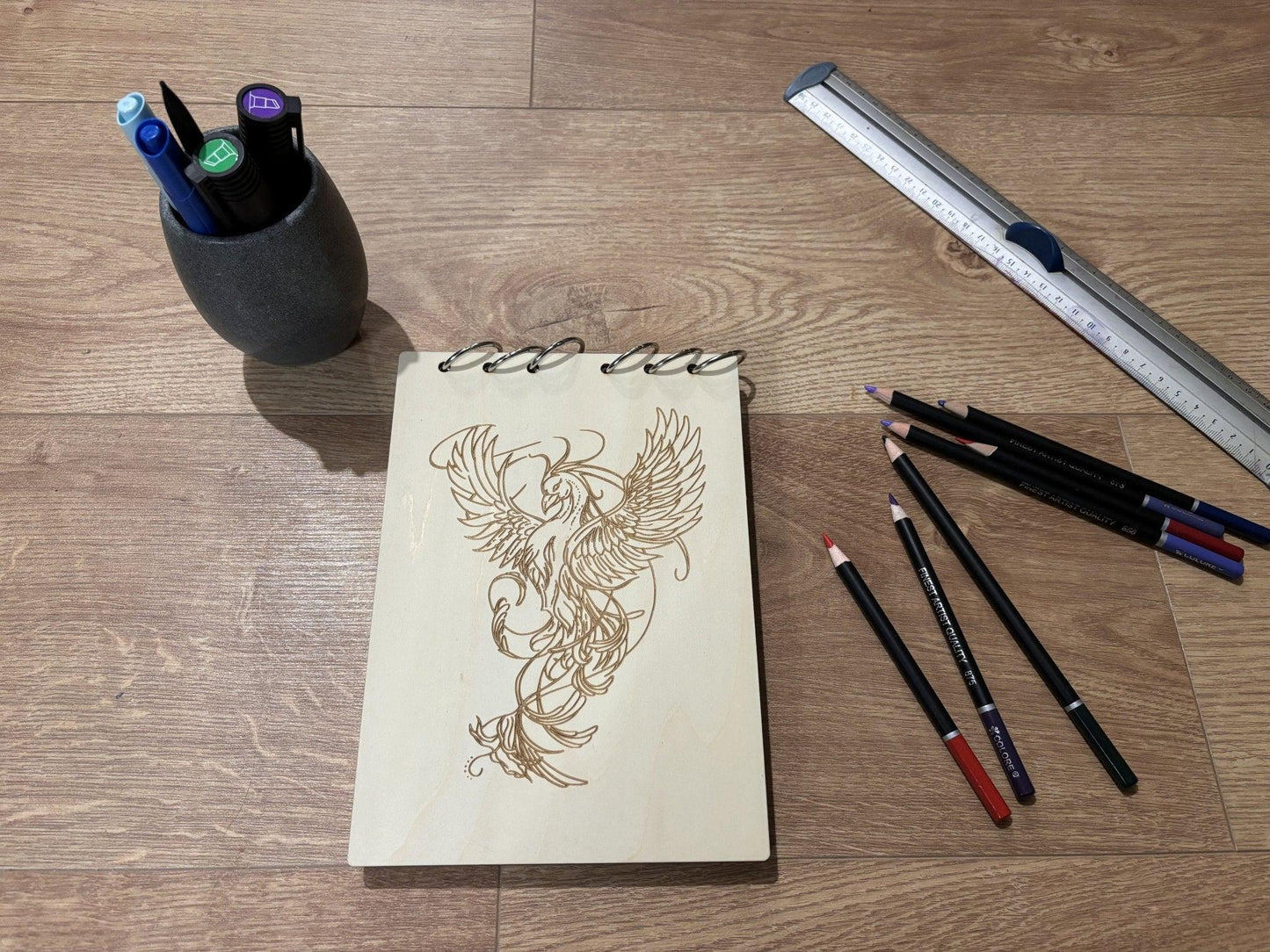Bloc note A5 avec crayon phénix graver au laser rechargeable et ecologique fabrication francaise et artisanale