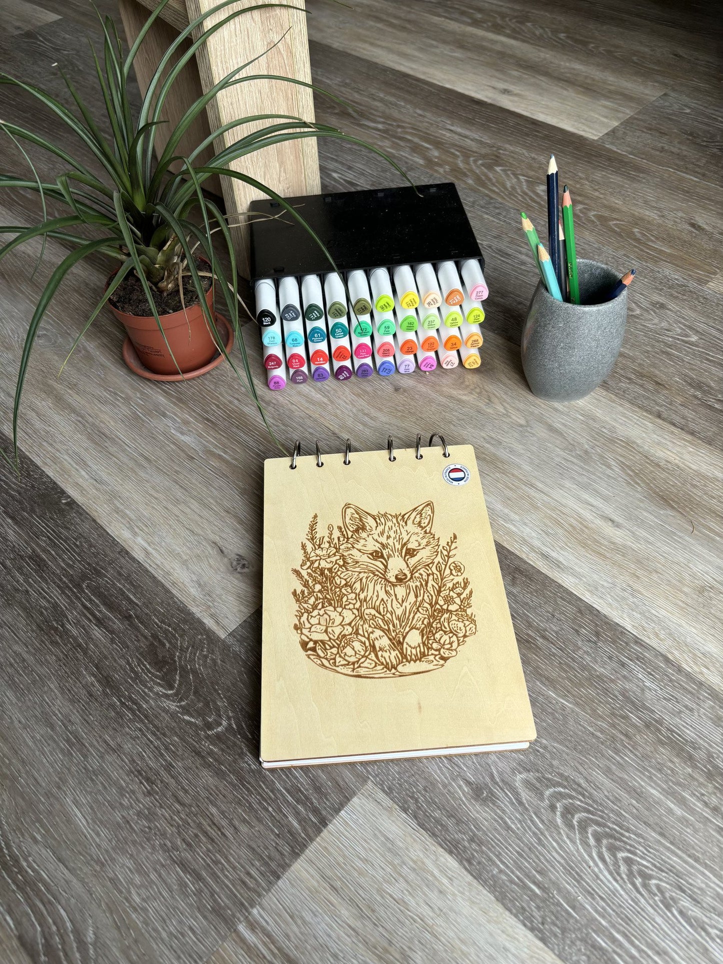 Bloc note A5 avec feutre petit renard - graver au laser rechargeable et ecologique fabrication francaise et artisanale