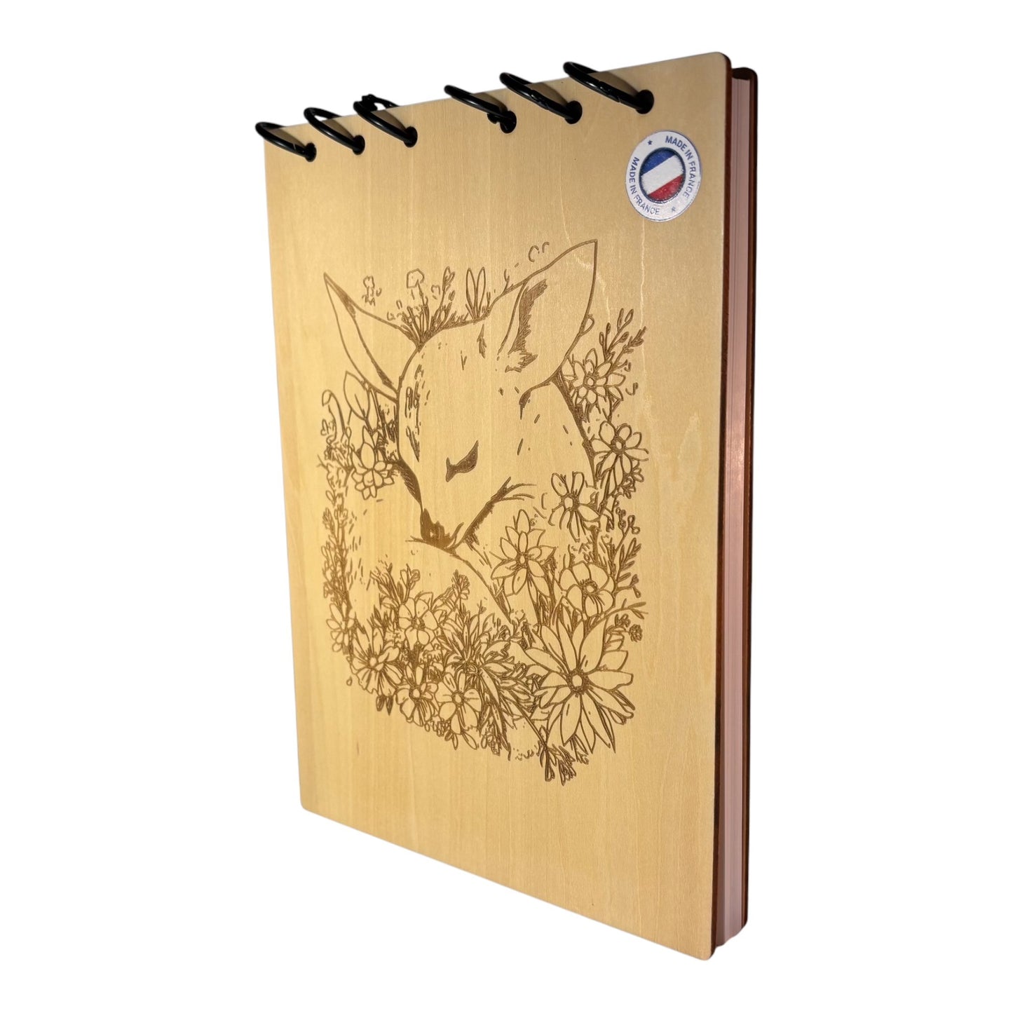 Bloc note A5 Biche-graver au laser rechargeable et ecologique fabrication francaise et artisanale