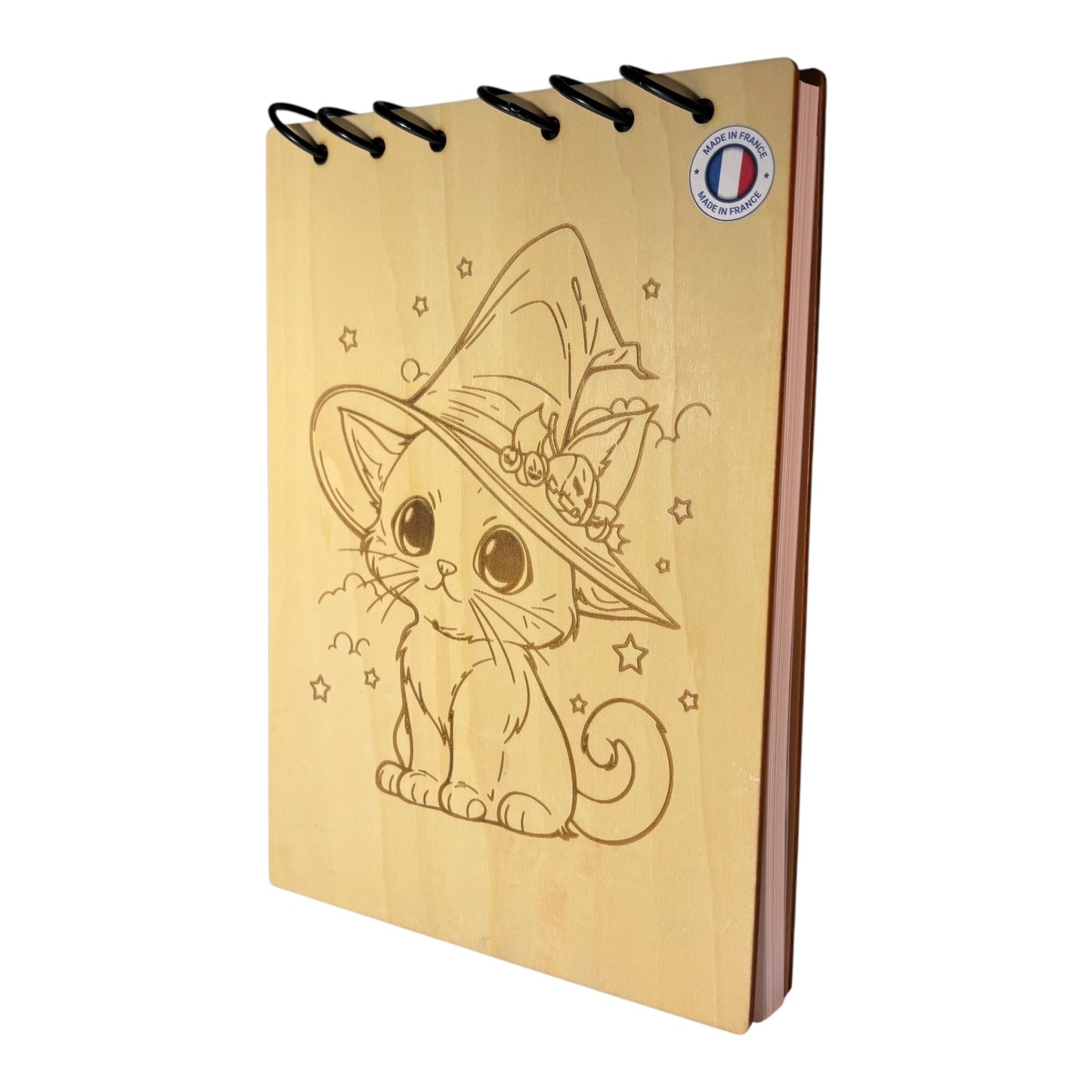 Bloc note A5 chat sorcier -graver au laser rechargeable et ecologique fabrication francaise et artisanale