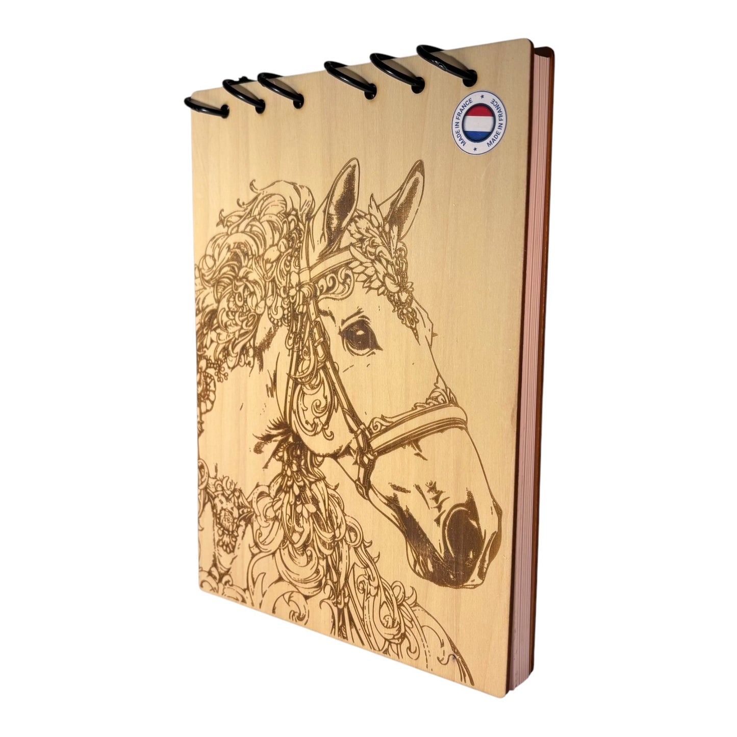 Bloc note A5 cheval -graver au laser rechargeable et ecologique fabrication francaise et artisanale