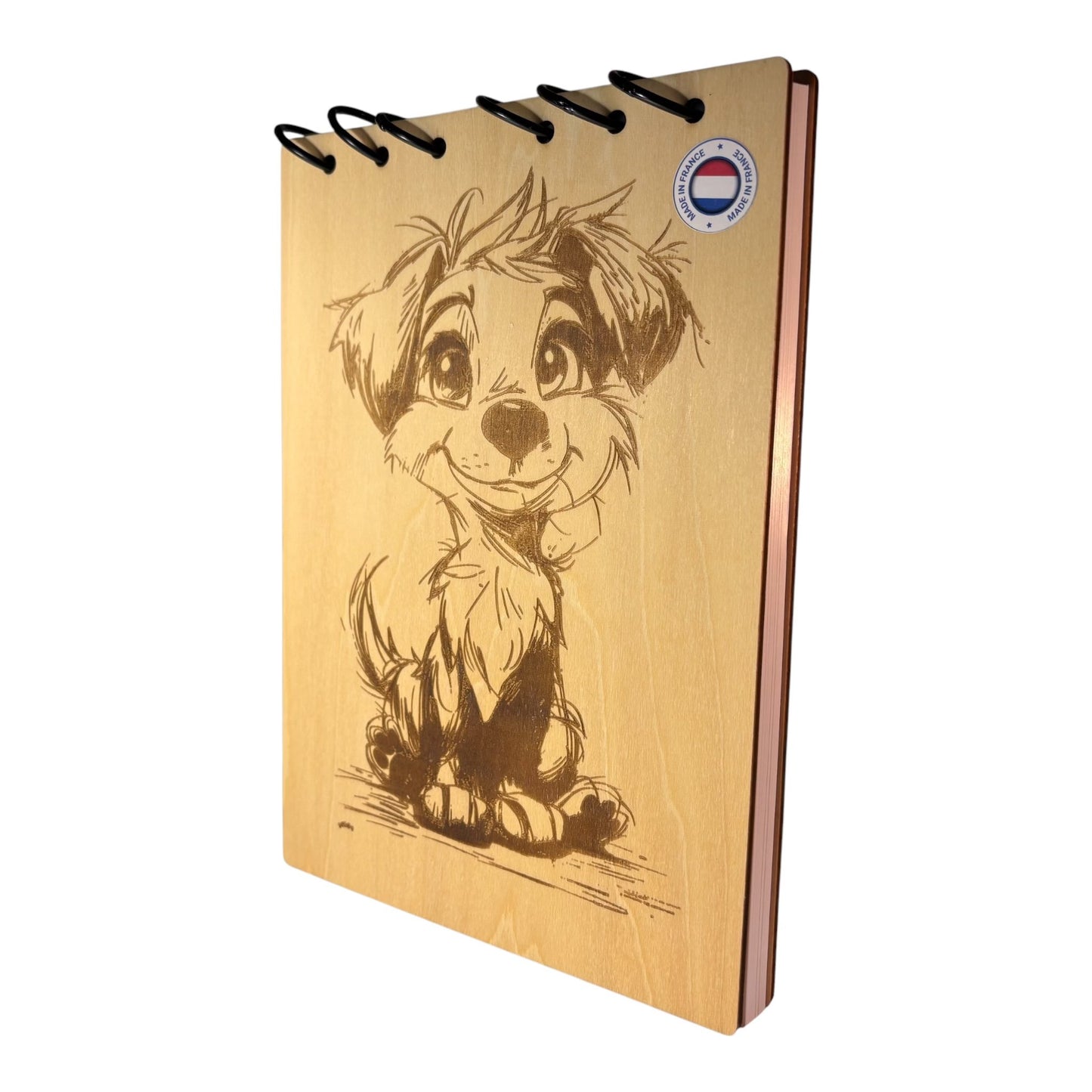 Bloc note A5 Chien graver au laser rechargeable et ecologique fabrication francaise et artisanale