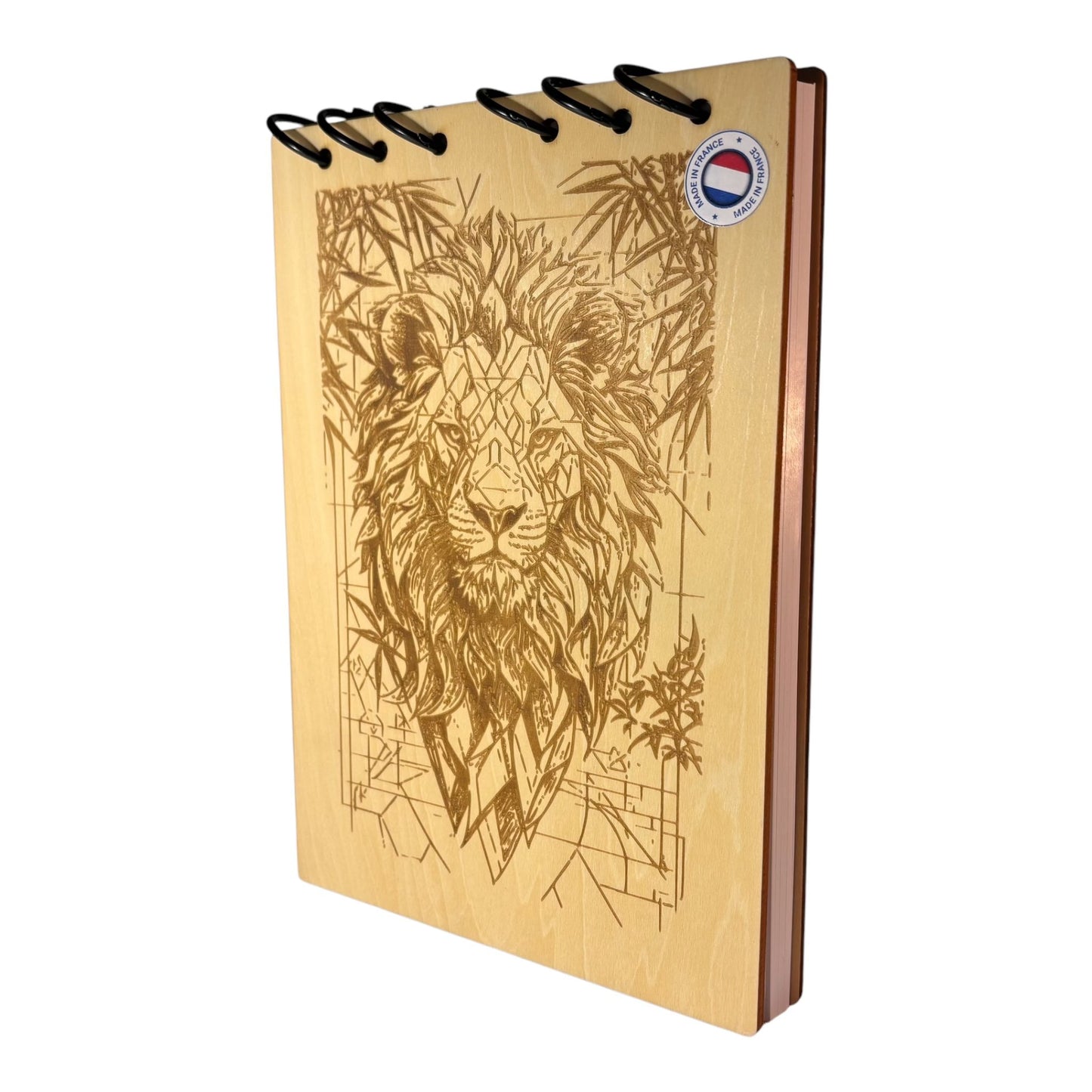 Bloc note A5 Lion géométrique graver au laser rechargeable et ecologique fabrication francaise et artisanale