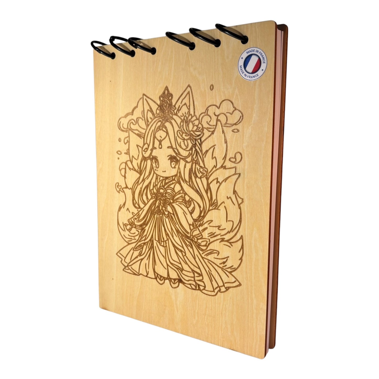 Bloc note A5 personnage manga renard graver au laser rechargeable et ecologique fabrication francaise et artisanale