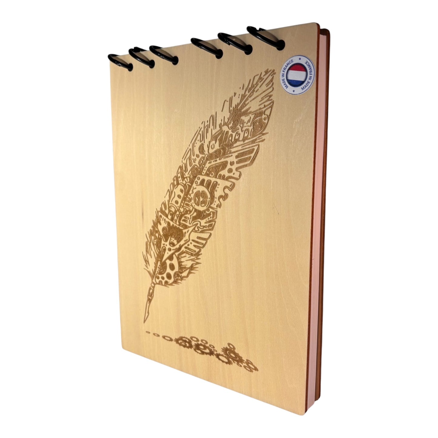 Bloc note A5 plume steampunk graver au laser rechargeable et ecologique fabrication francaise et artisanale