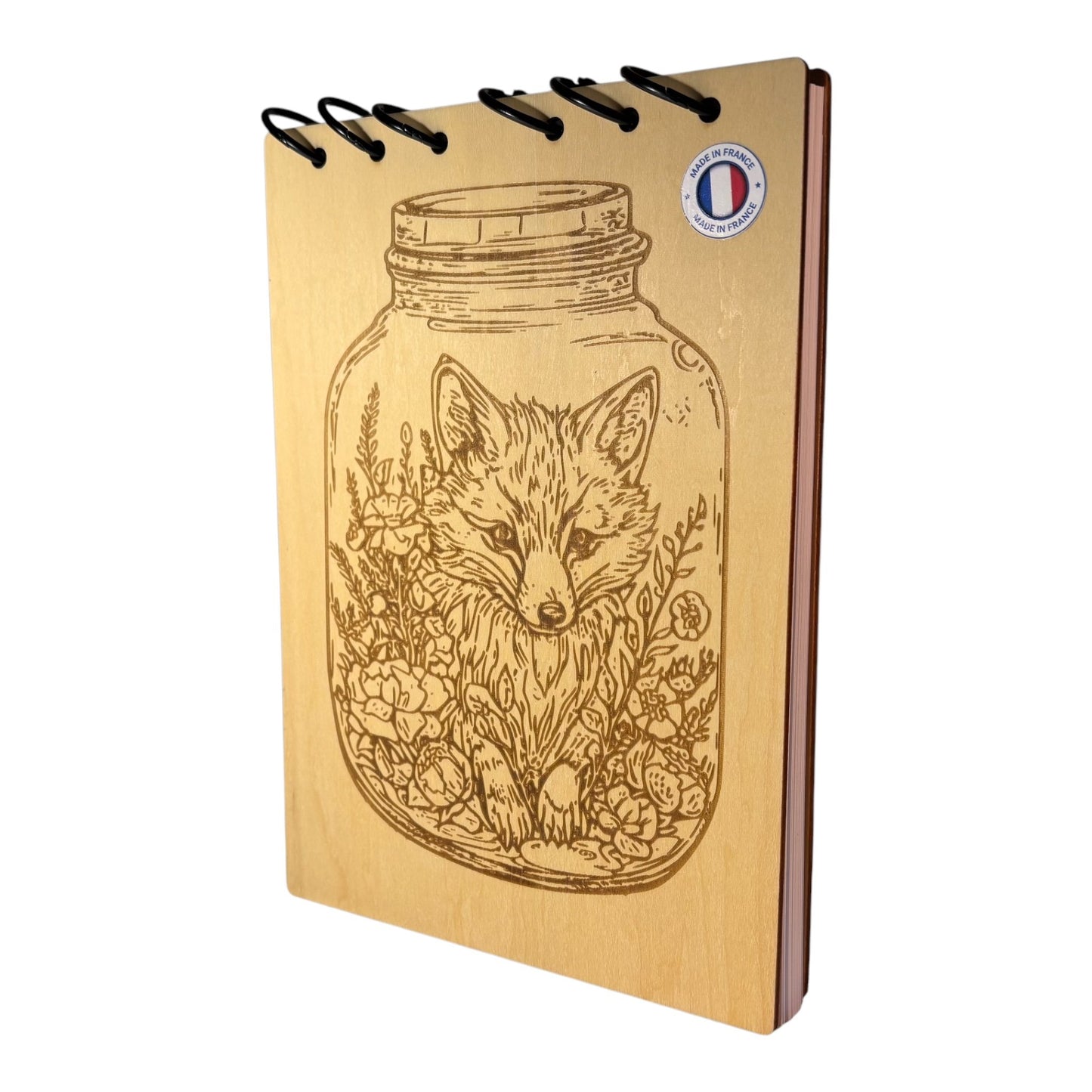 Bloc note A5 renard dans un bocal graver au laser rechargeable et ecologique fabrication francaise et artisanale