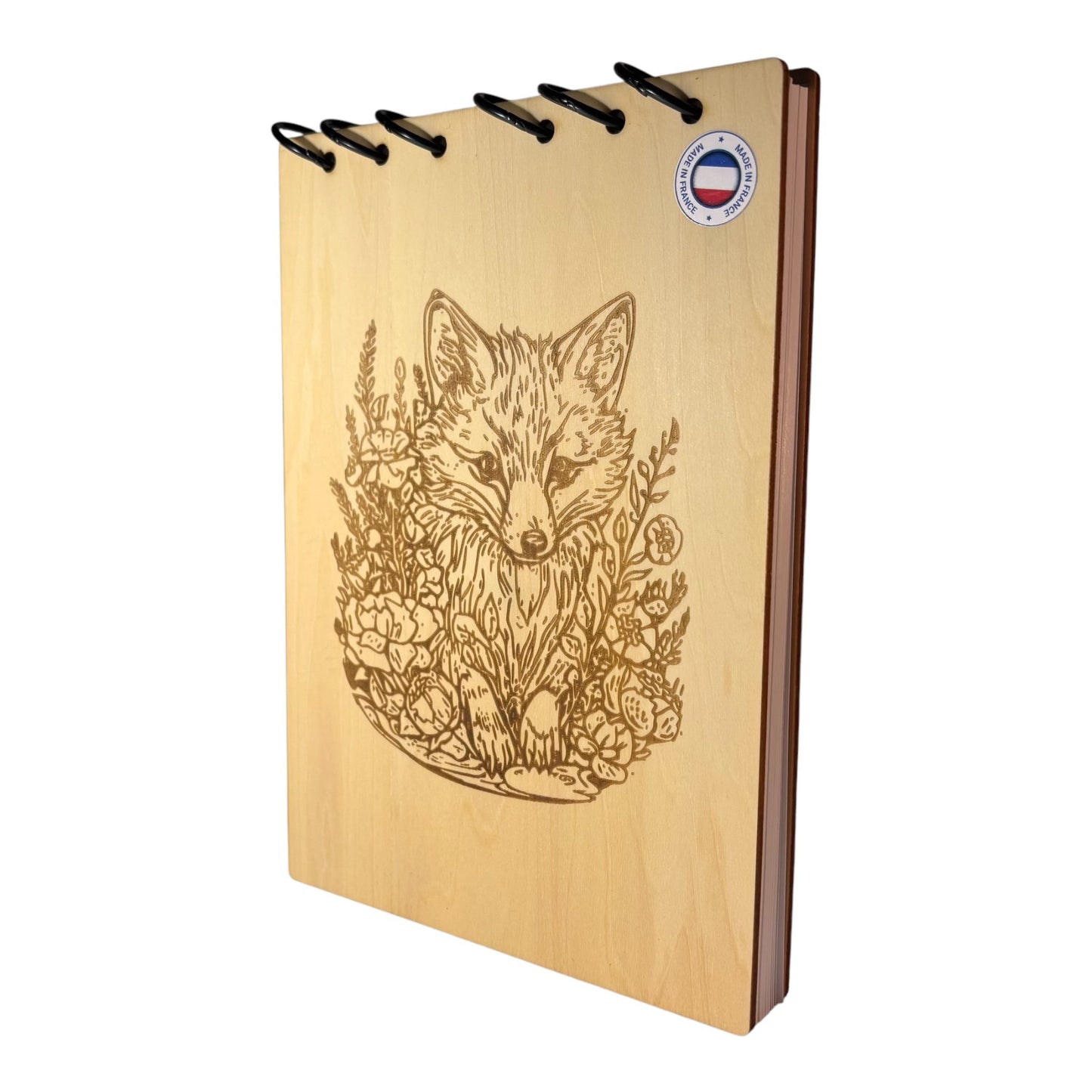 Bloc note A5 petit renard graver au laser rechargeable et ecologique fabrication francaise et artisanale