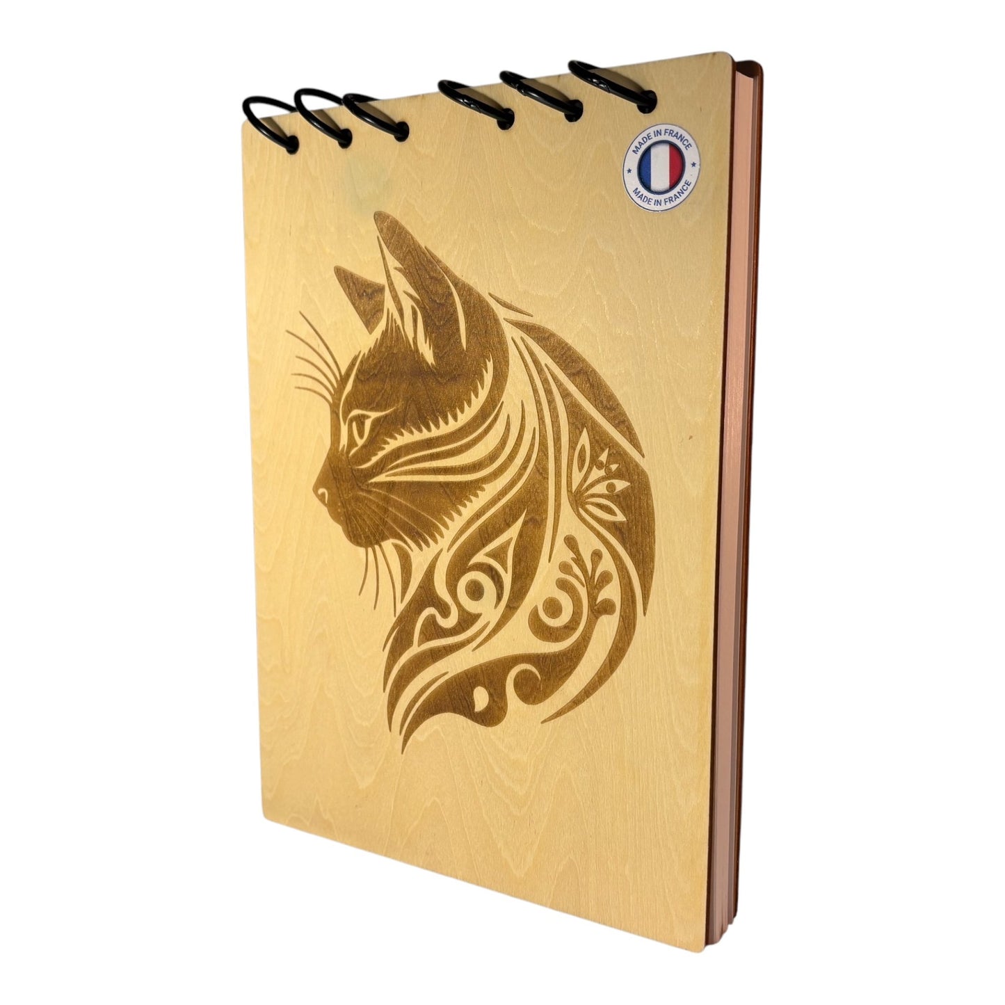Bloc note A5 tête de chat graver au laser rechargeable et ecologique fabrication francaise et artisanale