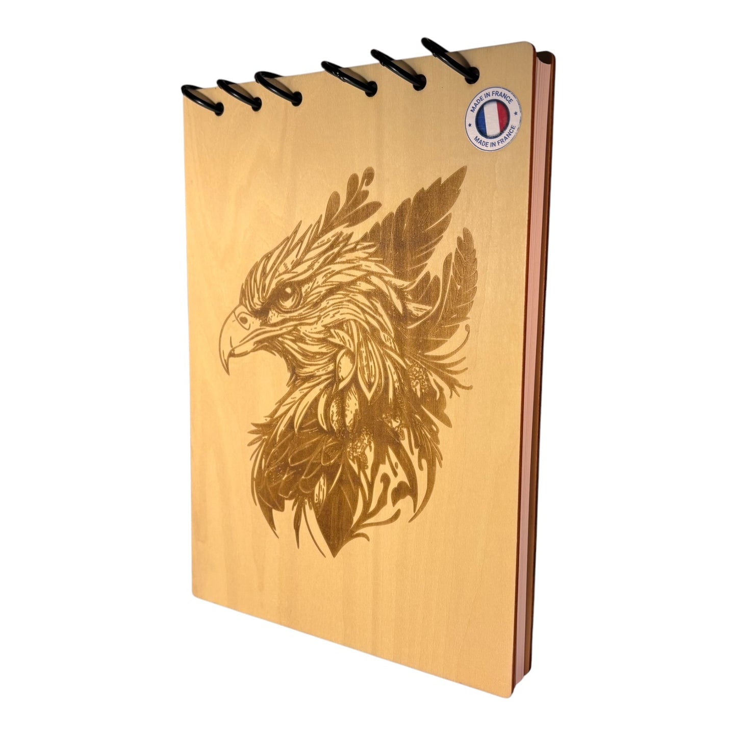 Bloc note A5 tête d'aigle -graver au laser rechargeable et ecologique fabrication francaise et artisanale