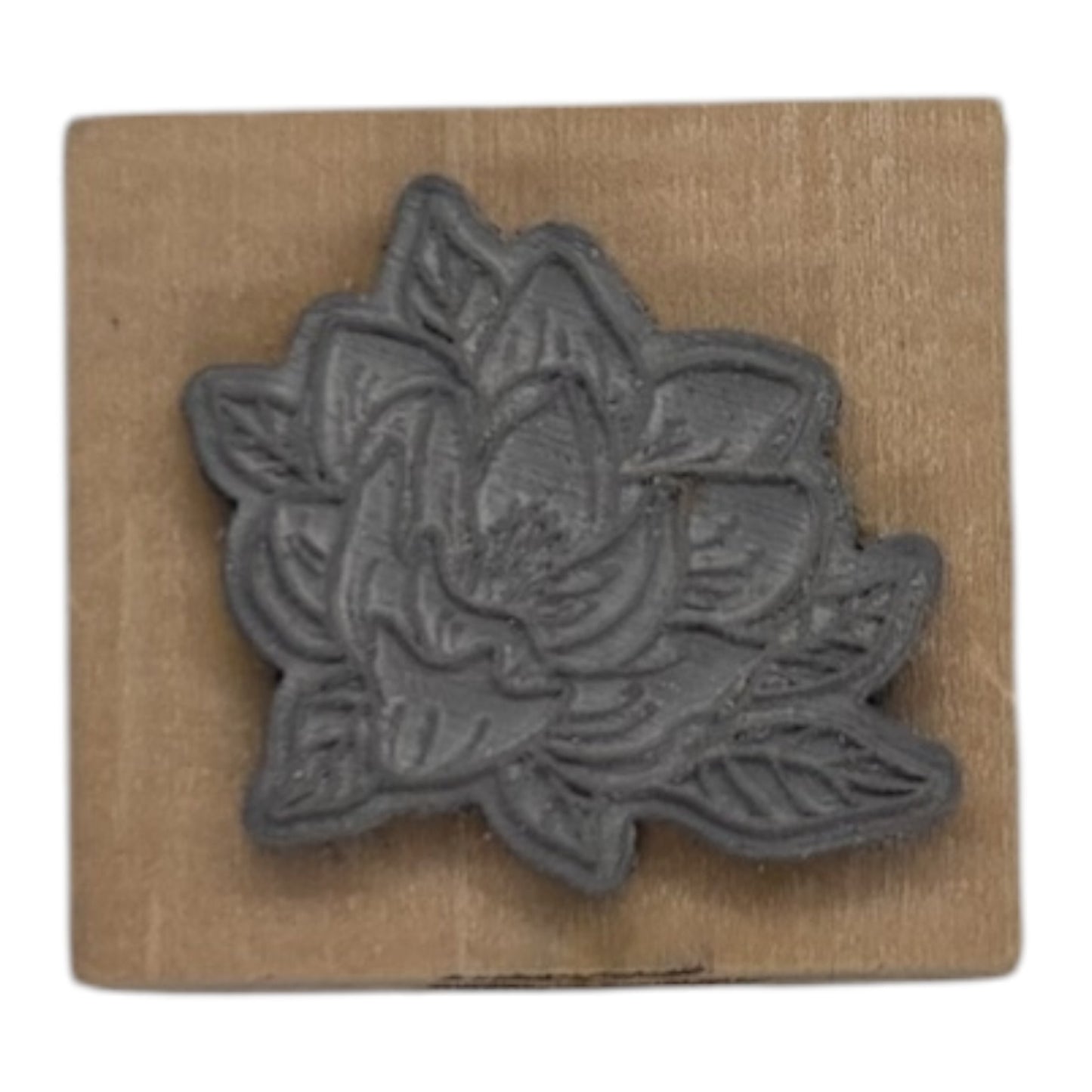 Tampon en bois fleur de lotus face caoutchouc de fabrication artisanale par mon carnet en bois pour bullet journal et loisir créatif