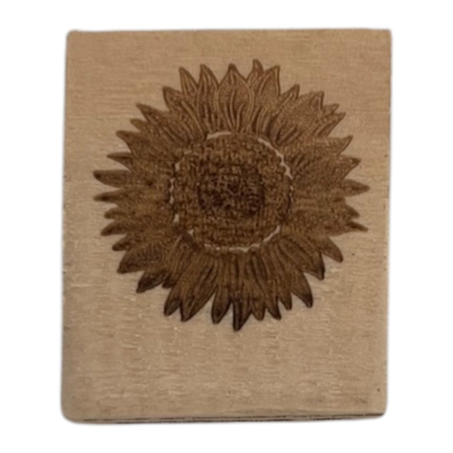 Tampon en bois Tournesol de fabrication artisanale par mon carnet en bois pour bullet journal et loisir créatif